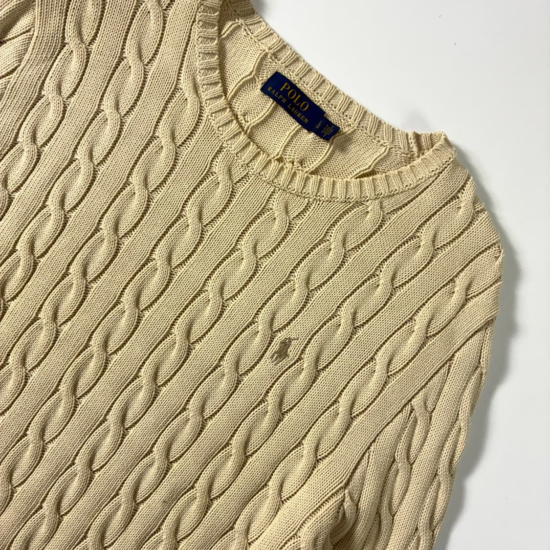 Polo  폴로 랄프로렌 자수 코튼 아이보리 꽈배기 니트 상품이미지3