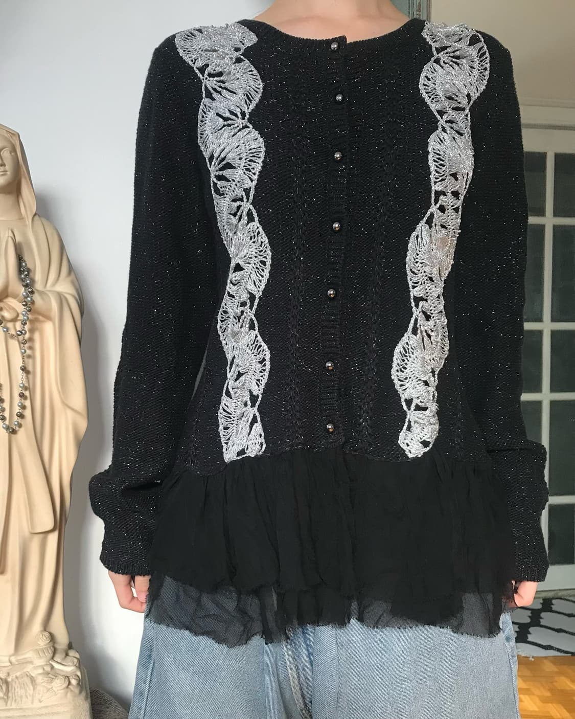vintage pearl ruffle lace cardigan 상품이미지1