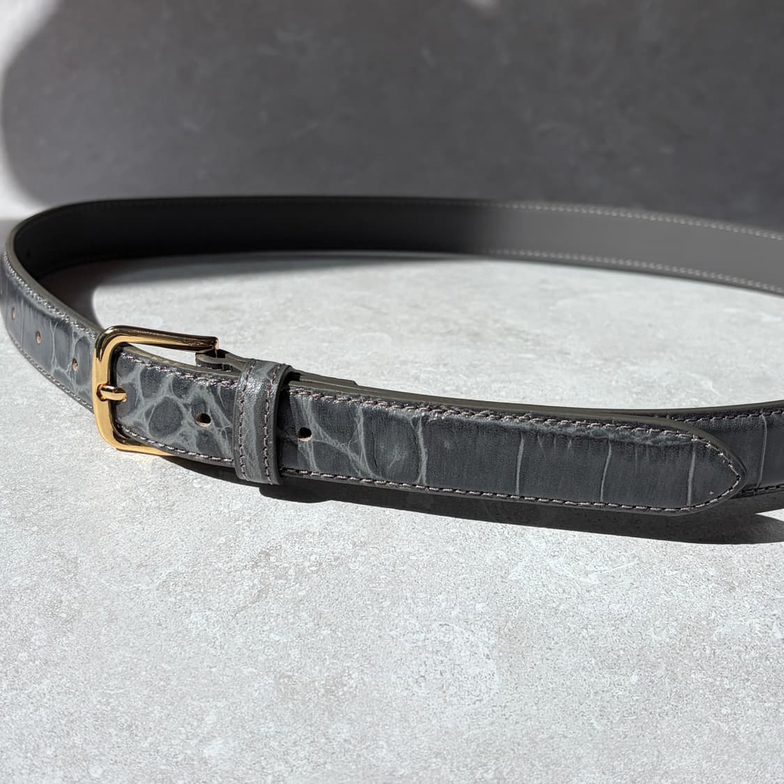 Oribell 크로커다일 페이던트 소가죽 골드버클 미니멀 버클 벨트 상품이미지6