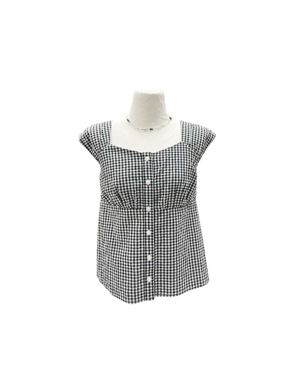 Beams Gingham Check Sleeve Blouse 상품이미지1