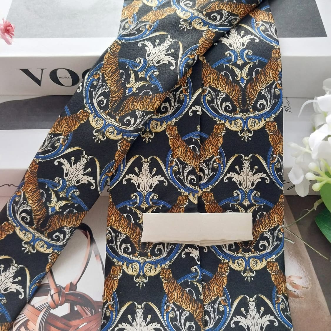 지안프랑코페레 실크 블랙 타이거 넥타이 9.5cm S~A+등급 K1835 상품이미지6