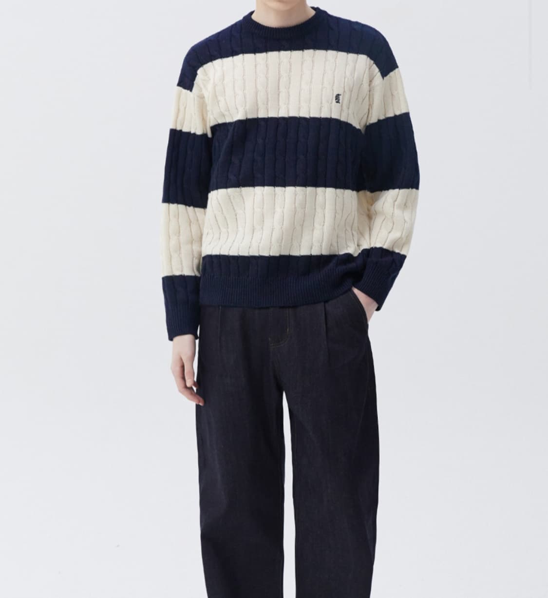 트릴리온 워셔블 보트자수 케이블 크루넥 니트 L 상품이미지1