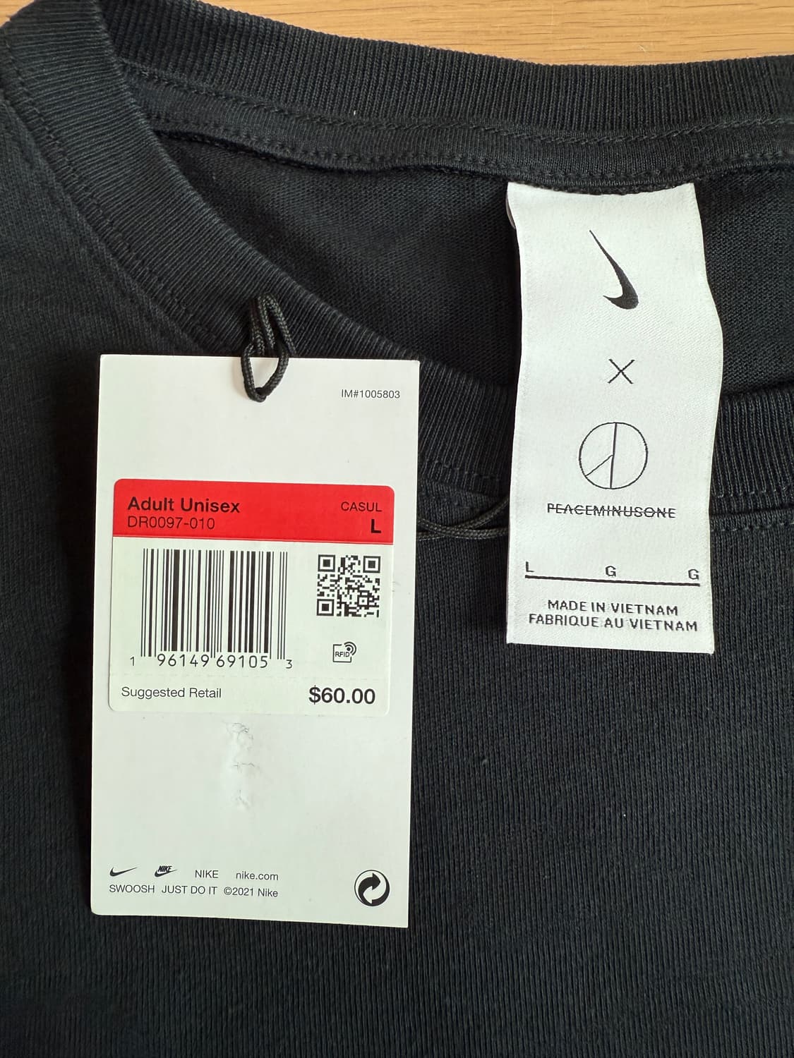 [L] 나이키 피스마이너스원 피마원 롱슬리브 긴팔 티셔츠 블랙 지디 상품이미지4