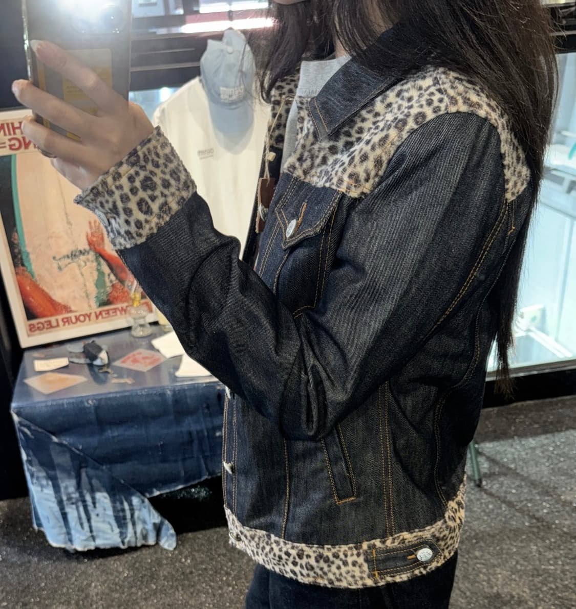 레오파드 패턴 포인트 데님 자켓 상품이미지2