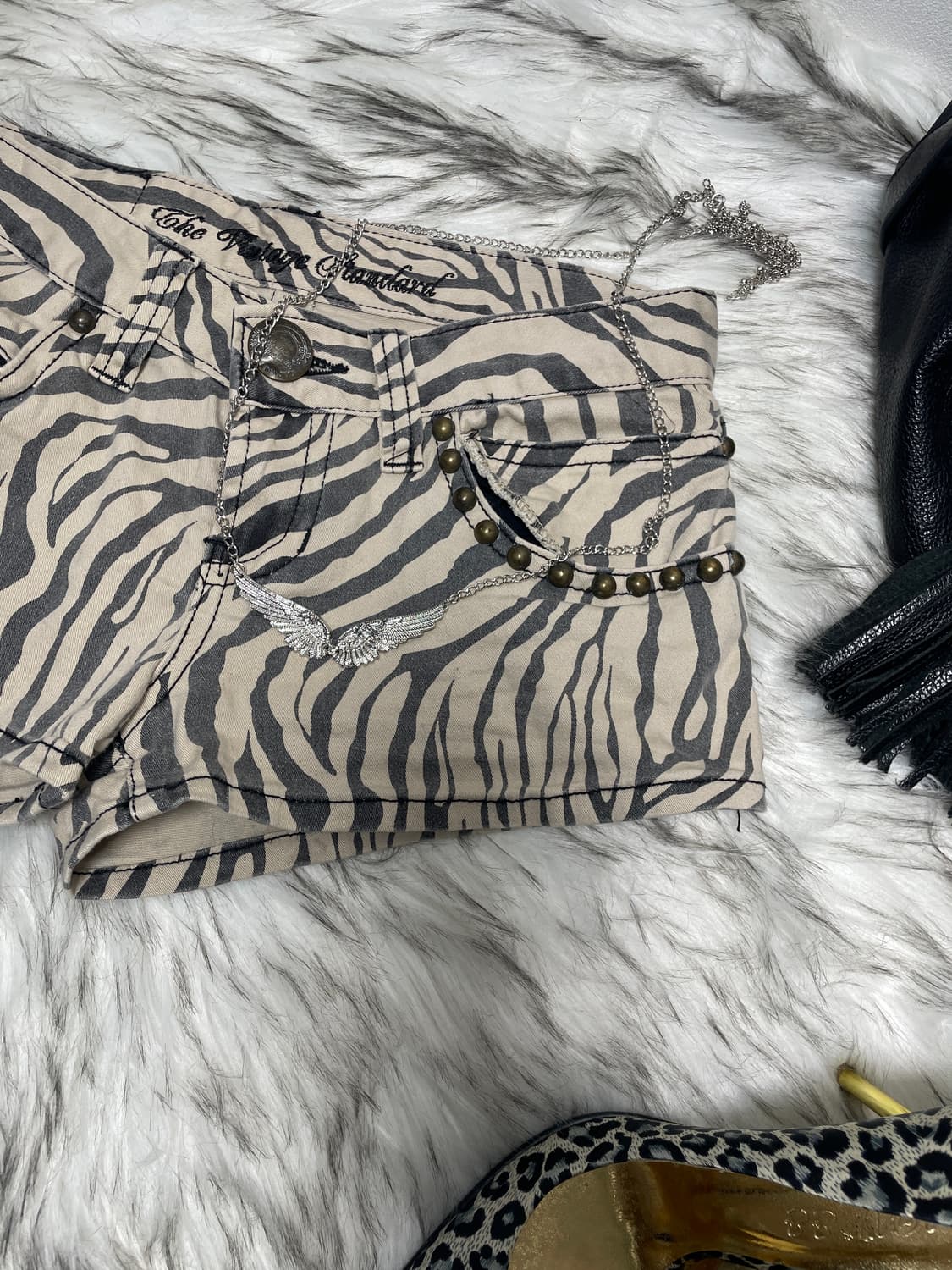 갸루 zebra 베이지 쇼츠 반바지 상품이미지3