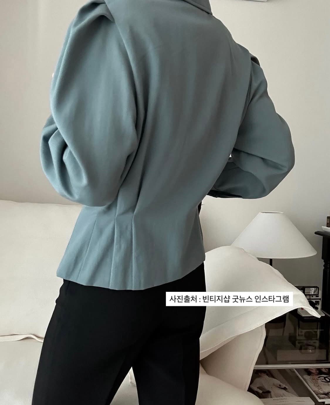 빈티지 ) 딥민트 퍼프 울 블라우스 상품이미지3