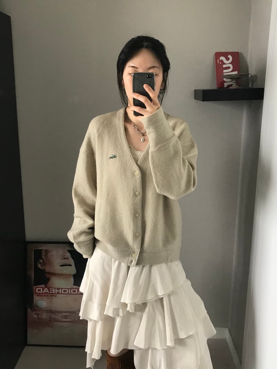 라코스테 (주)서광 올드스쿨 모 브이넥 가디건 아이보리 상품이미지1