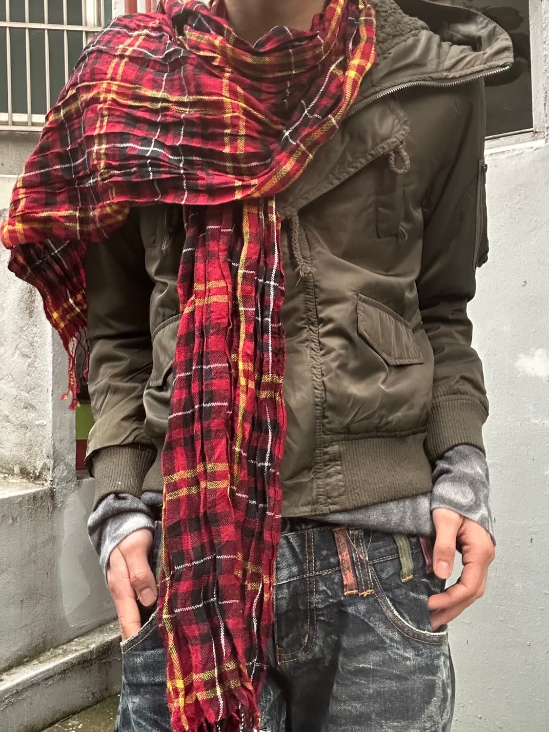 2000s JPN 체크 레드 머플러  상품이미지1