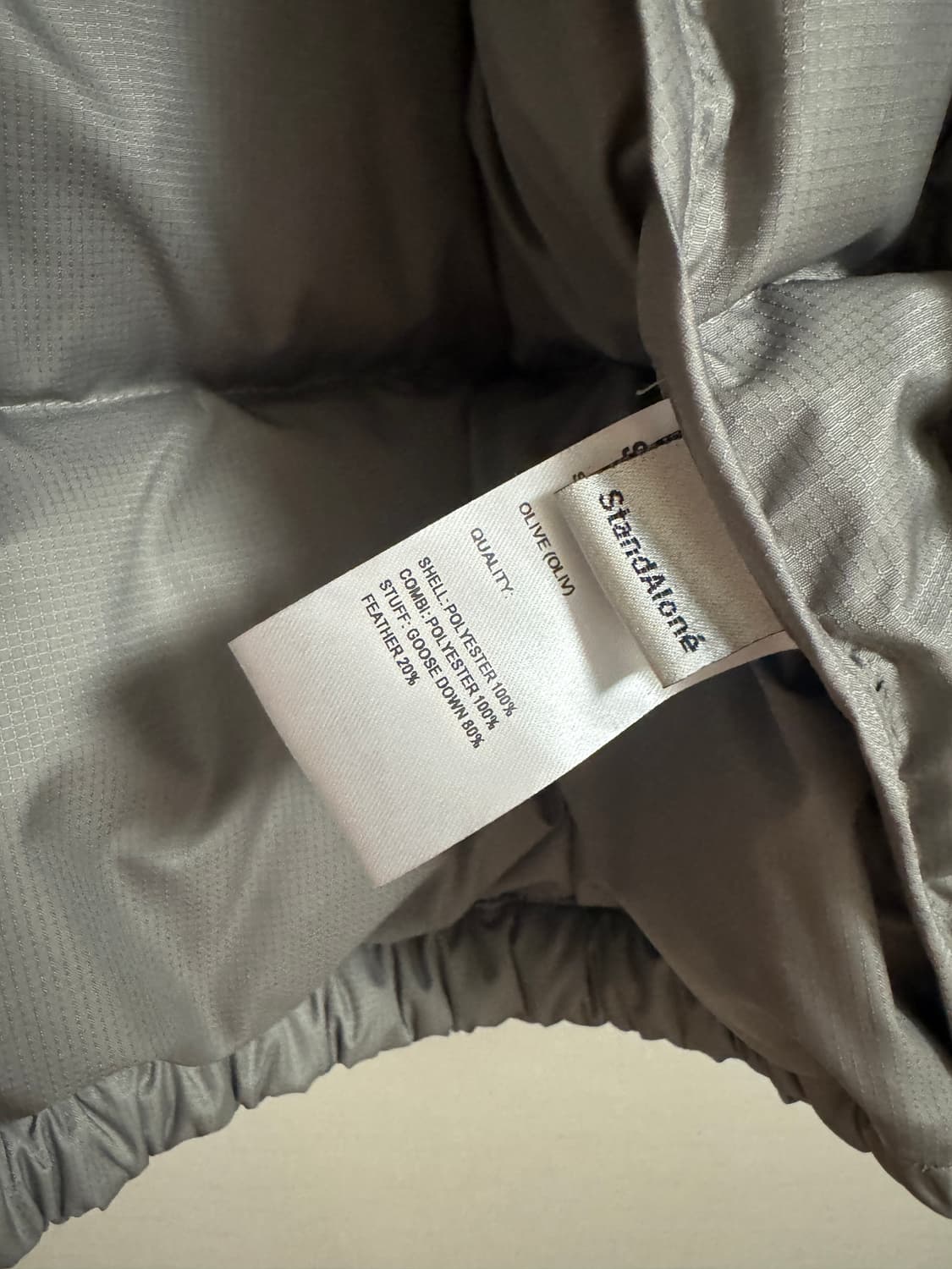 스탠드얼론 오버사이즈 칼라블록다운 푸퍼, 올리브 스몰(S) 상품이미지8