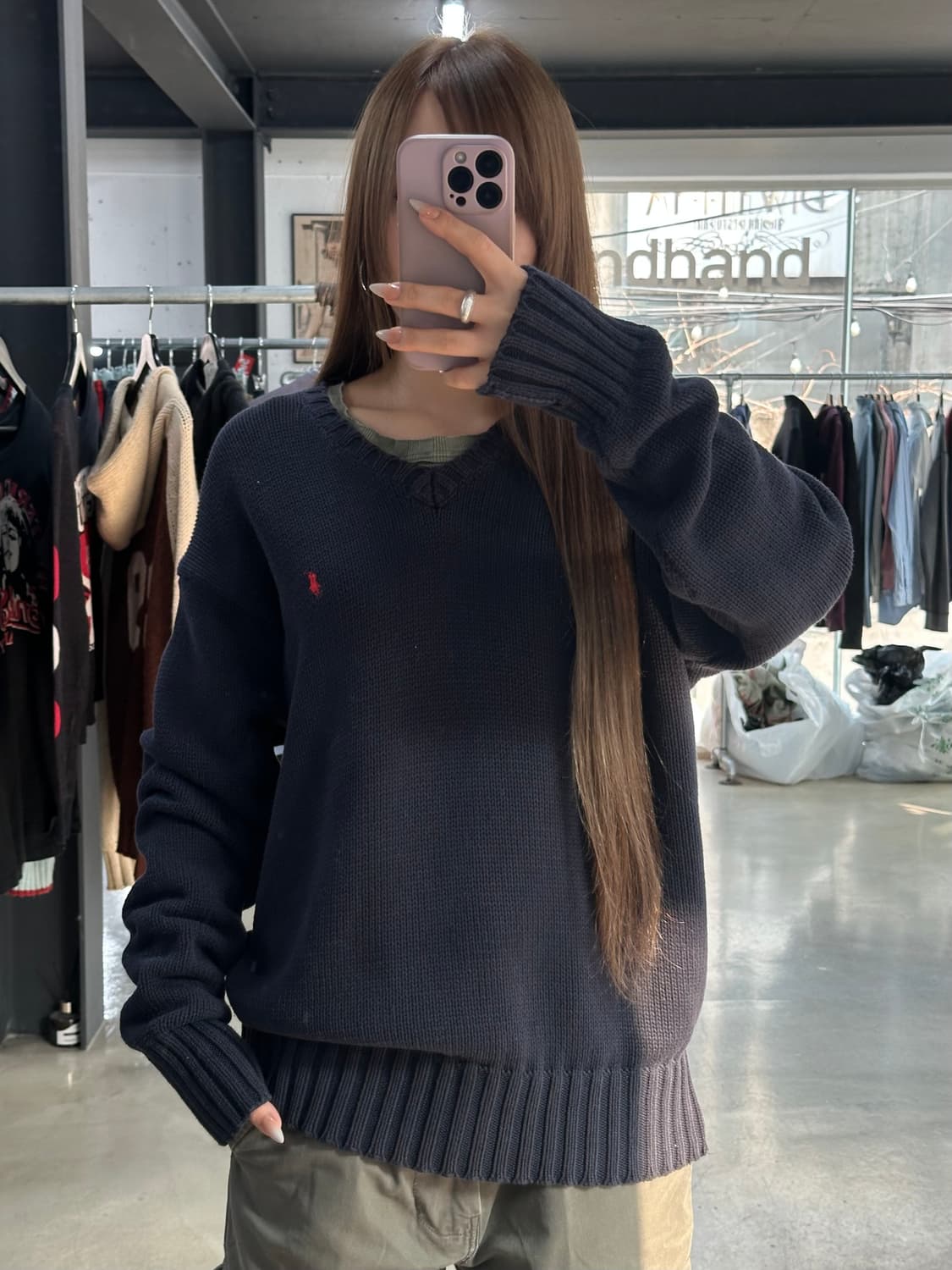 폴로랄프로렌 브이넥 코튼니트 네이비 상품이미지1