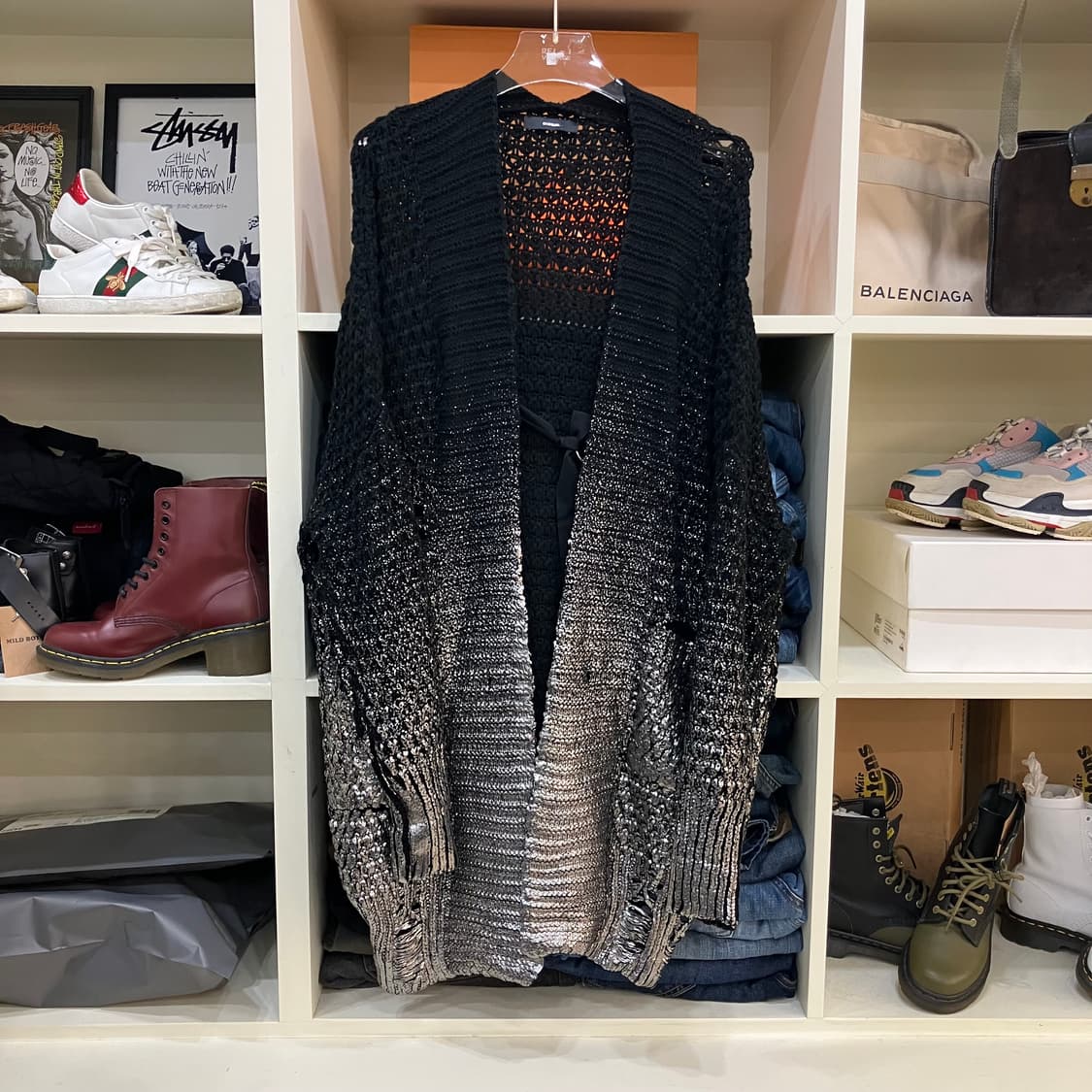 디젤 블랙/실버 그라데이션 데미지 니트 가디건 XS 상품이미지1