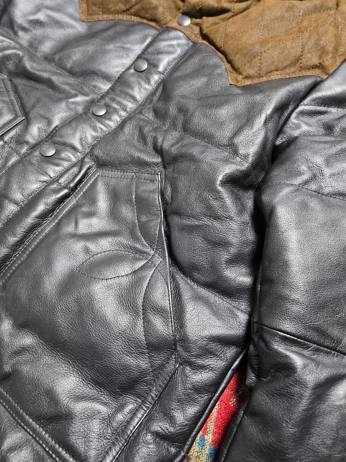 미사용)carphey  웨스턴 카우 레더 패딩 재킷 100 상품이미지4
