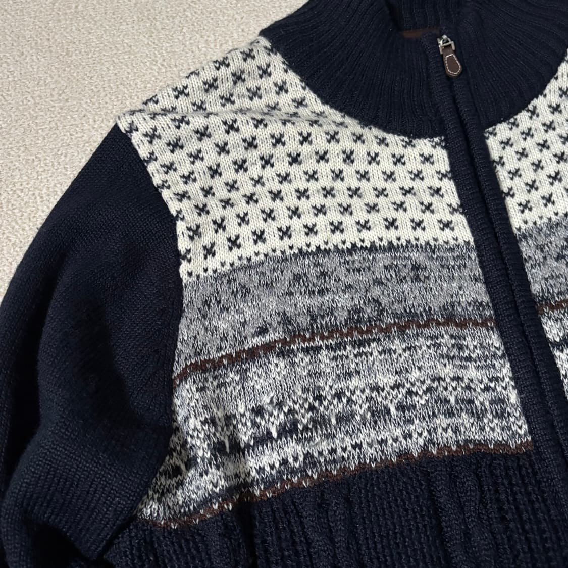 일본빈티지 TAKA Q 노르딕 패턴 네이비 니트집업 상품이미지3