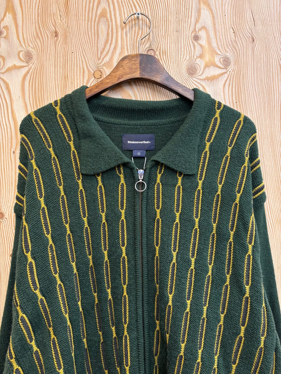 디스이즈네버댓 골드 체인 패턴 니트 집업 상품이미지3