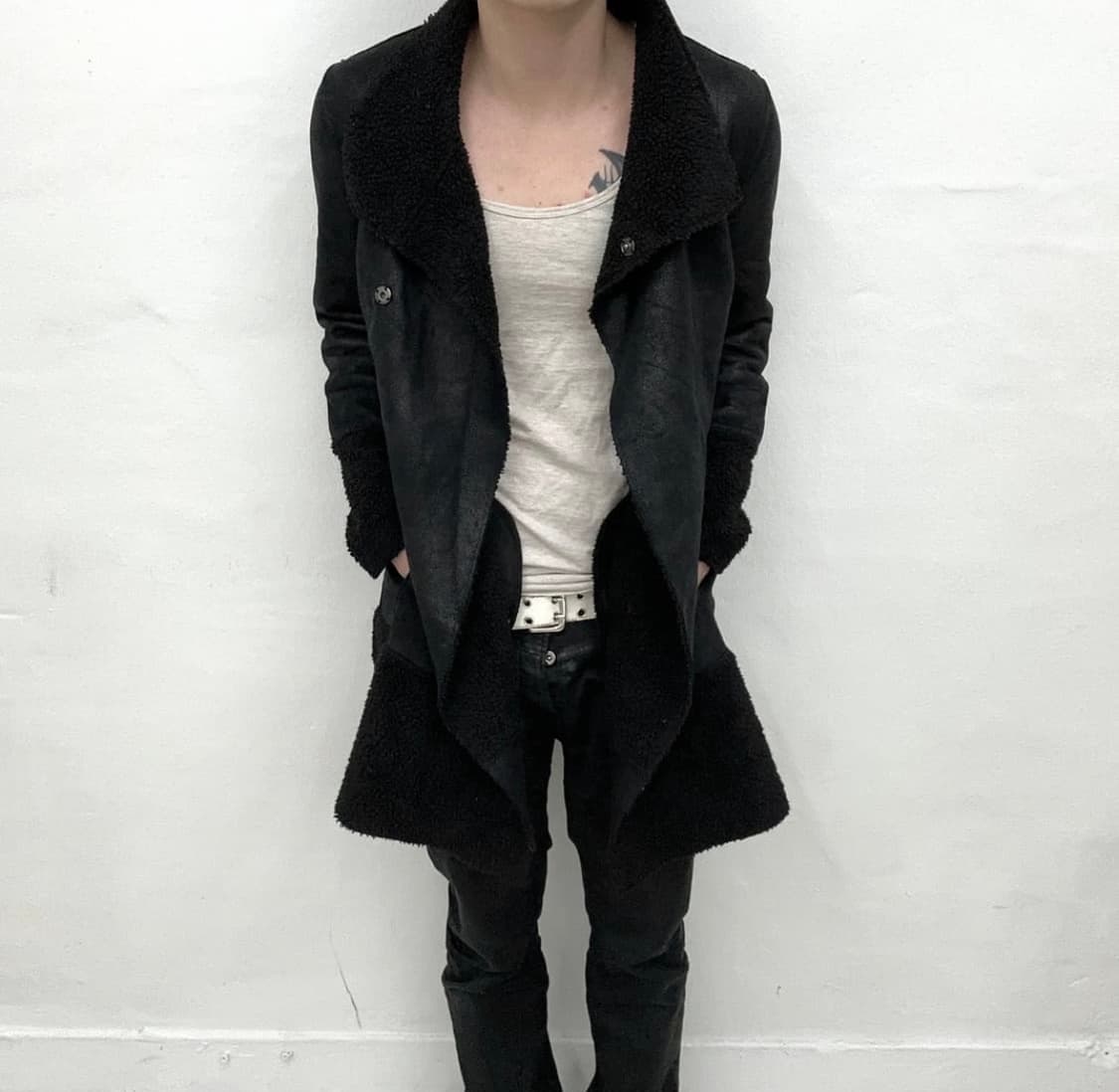 waxed drape long mouton jacket 상품이미지2