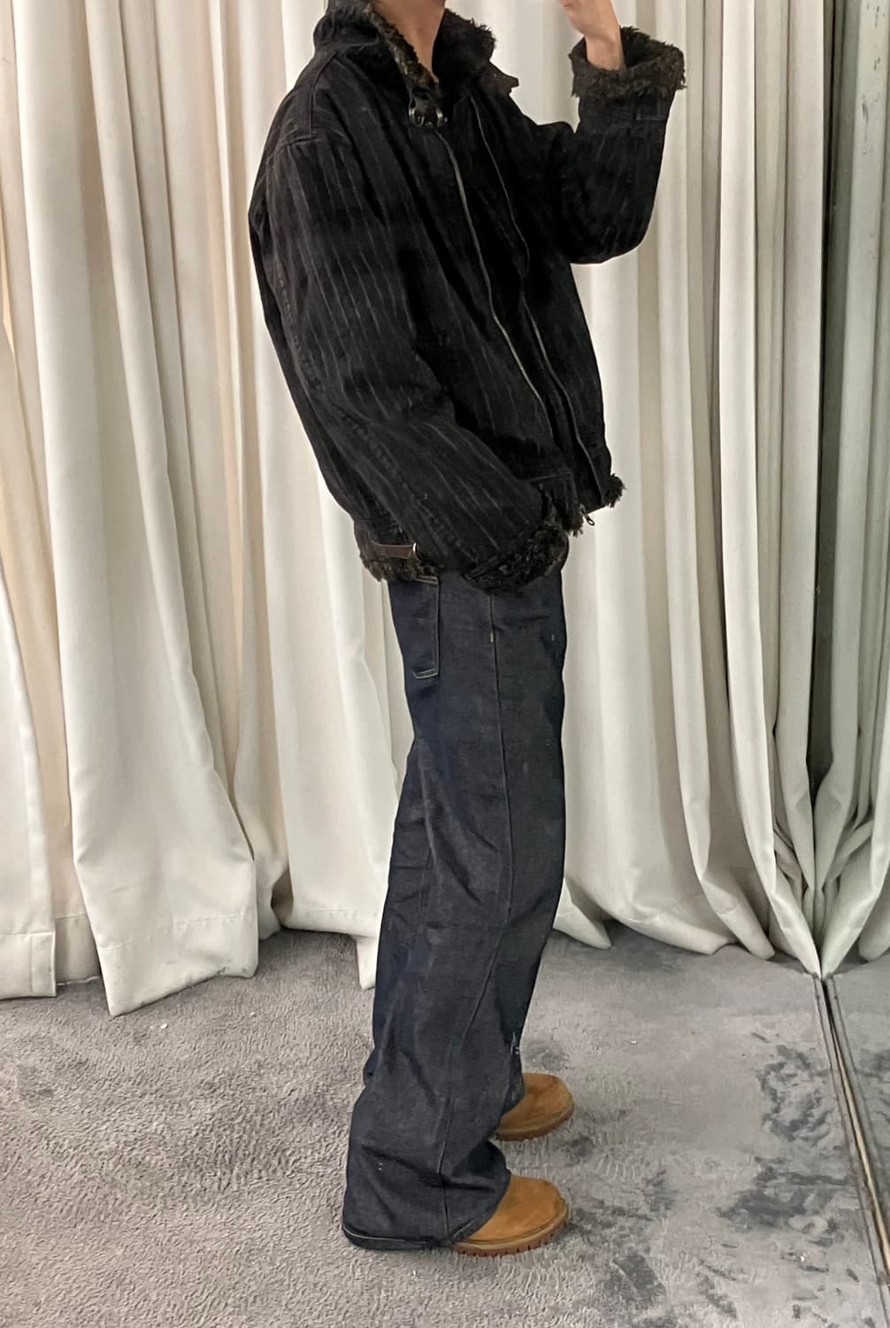 정글스톰 스트라이프 퍼 트리밍 데님 자켓 M 상품이미지7