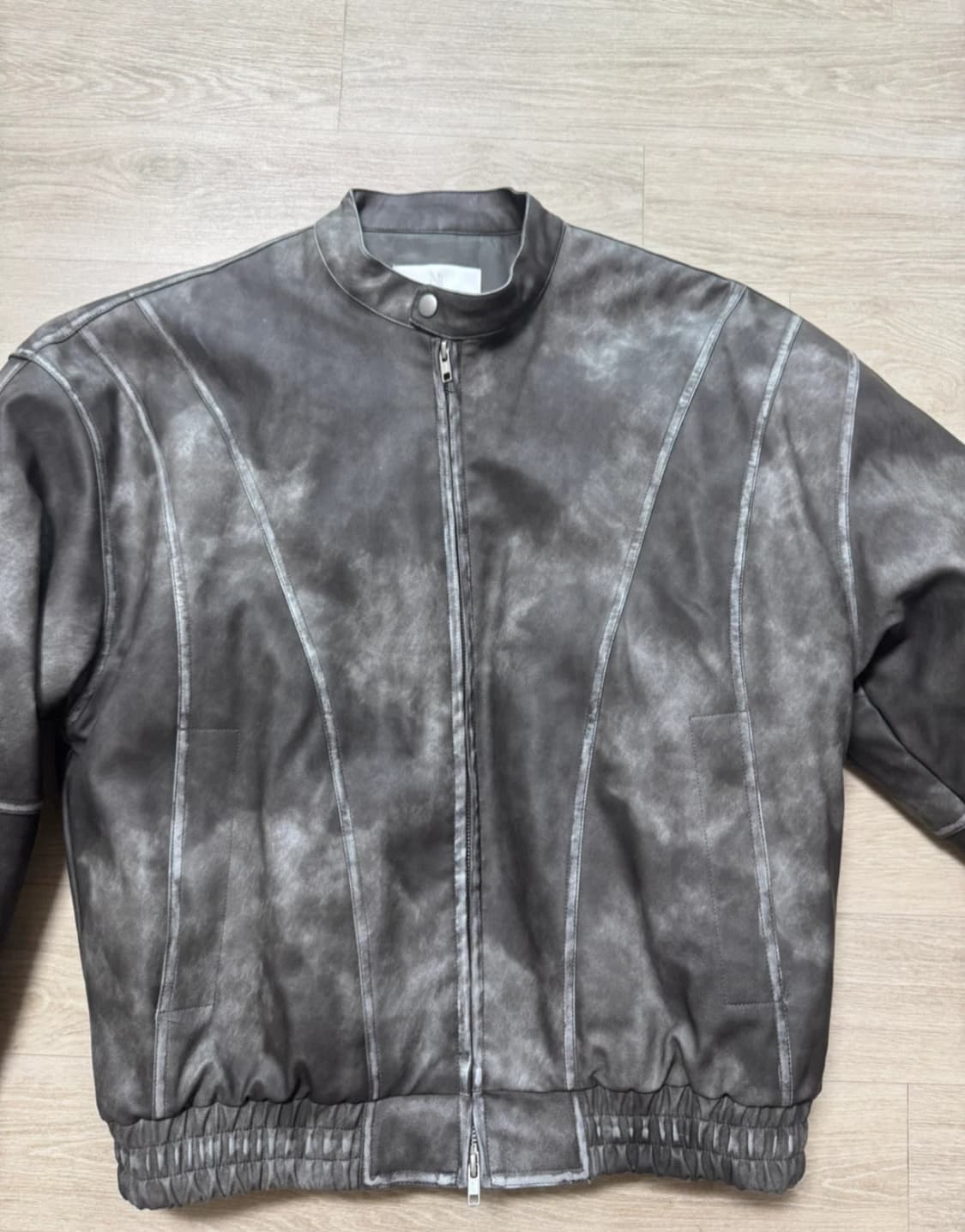 무드인사이드 크랙 레더 바이커 자켓 카키 m 상품이미지2