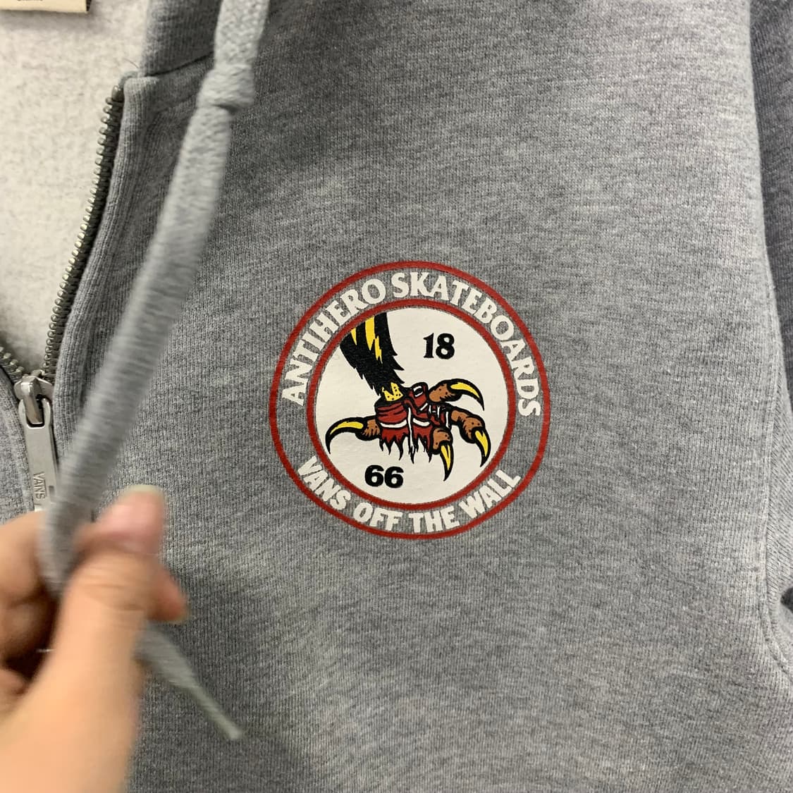 반스 체커보드 백로고 그레이 후드집업 상품이미지4