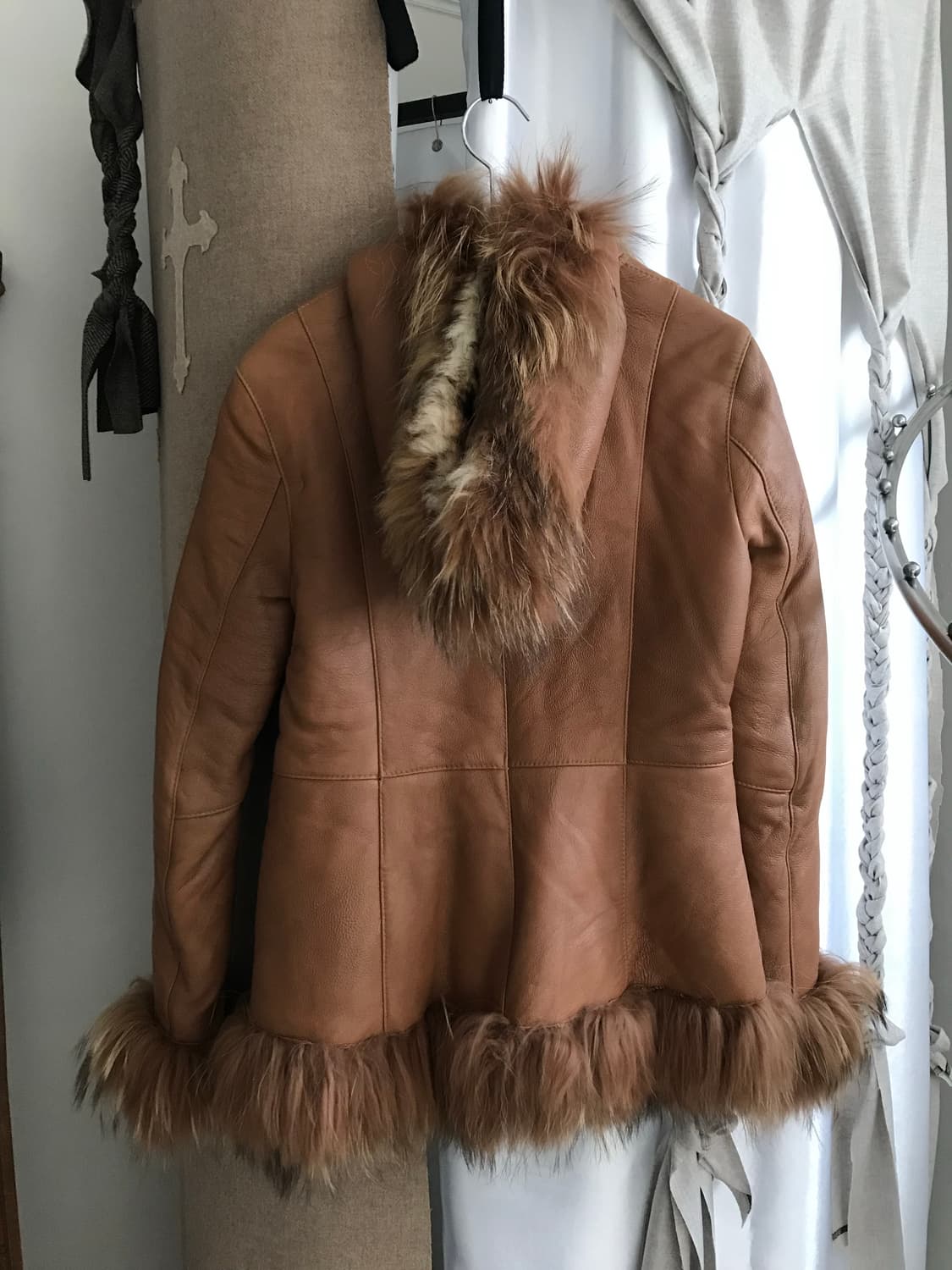 vintage leather hood fur jacket 상품이미지7