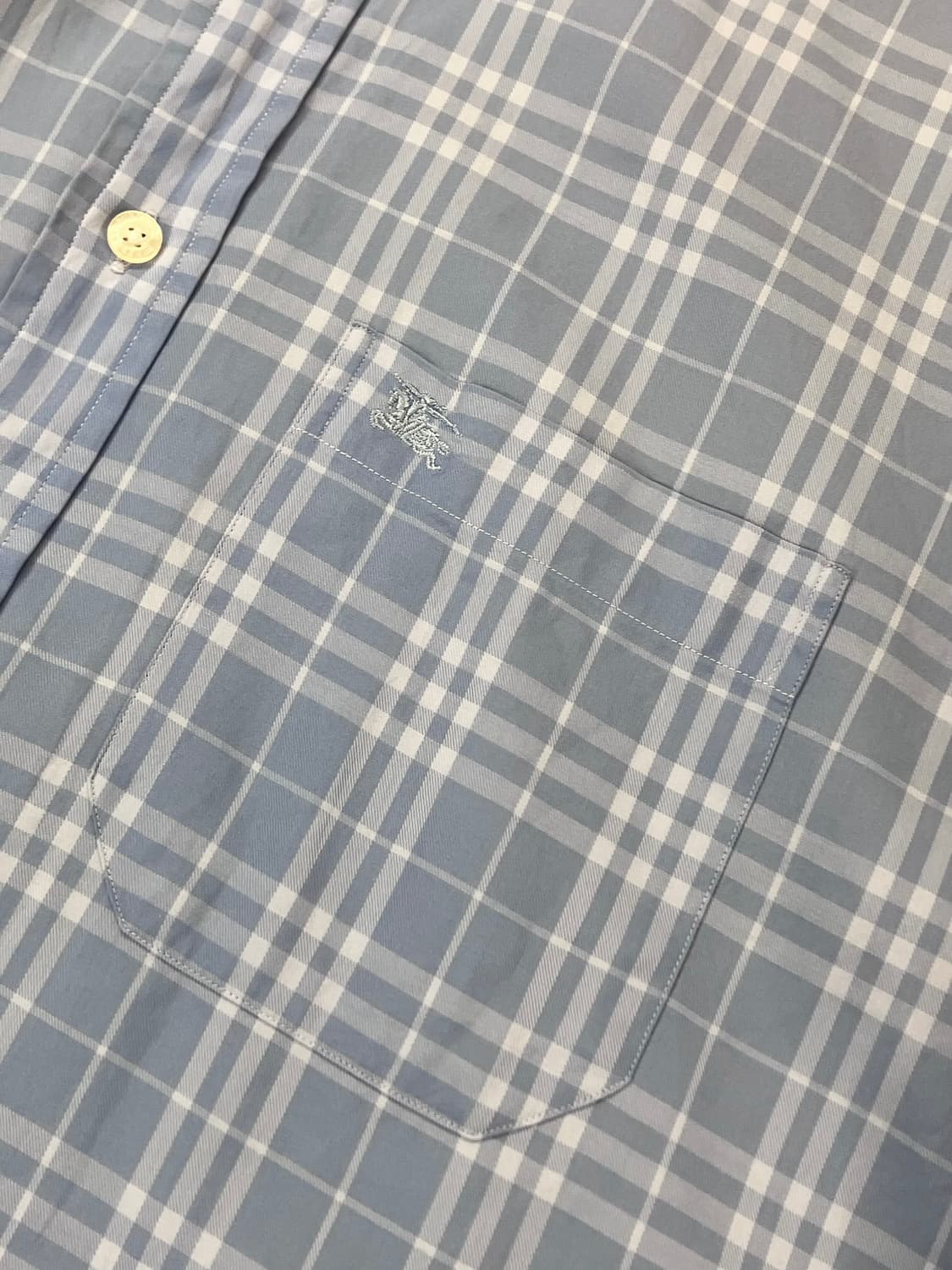 버버리 체크 반팔 셔츠 스카이블루 M #csz3705 상품이미지5