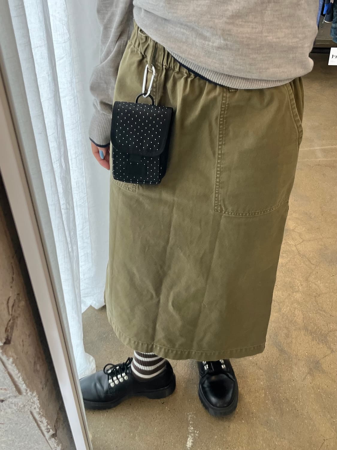 단톤 코튼 롱스커트 올리브 그린 상품이미지6