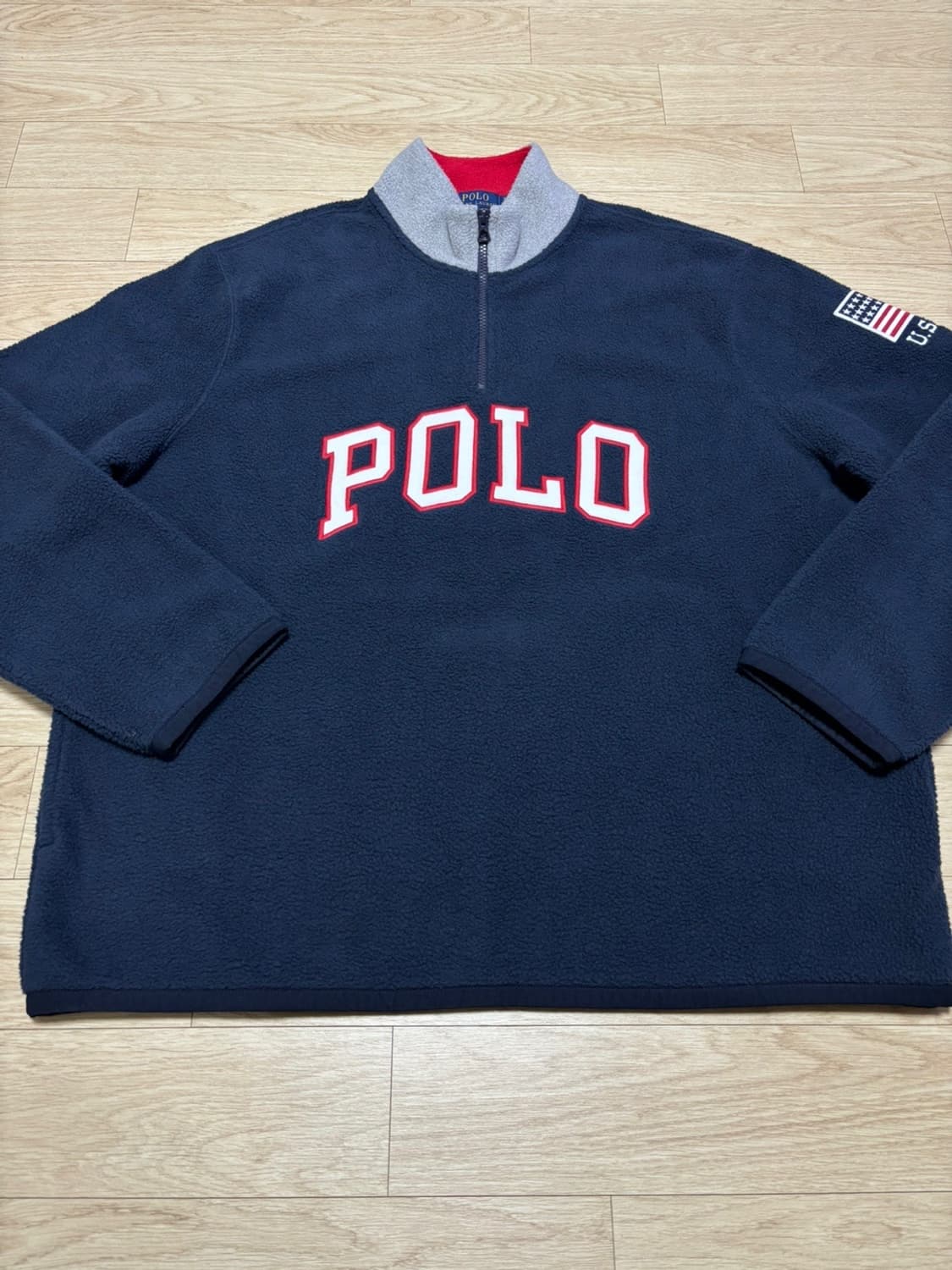 폴로 성조기 자수 플리스 하프집업 네이비 XL 상품이미지1