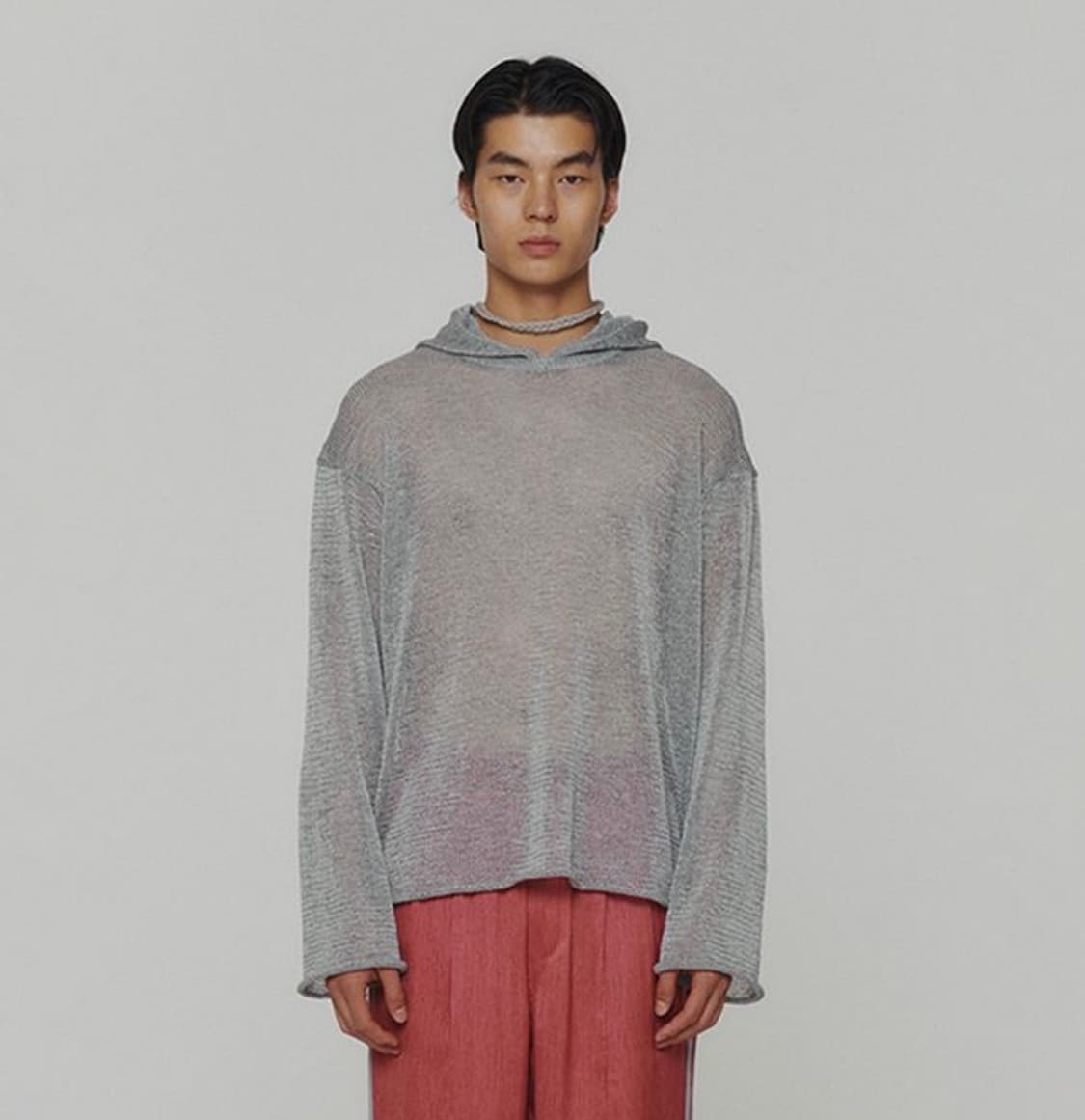 아모멘토 NETTED KNIT HOODIE GREY 상품이미지5