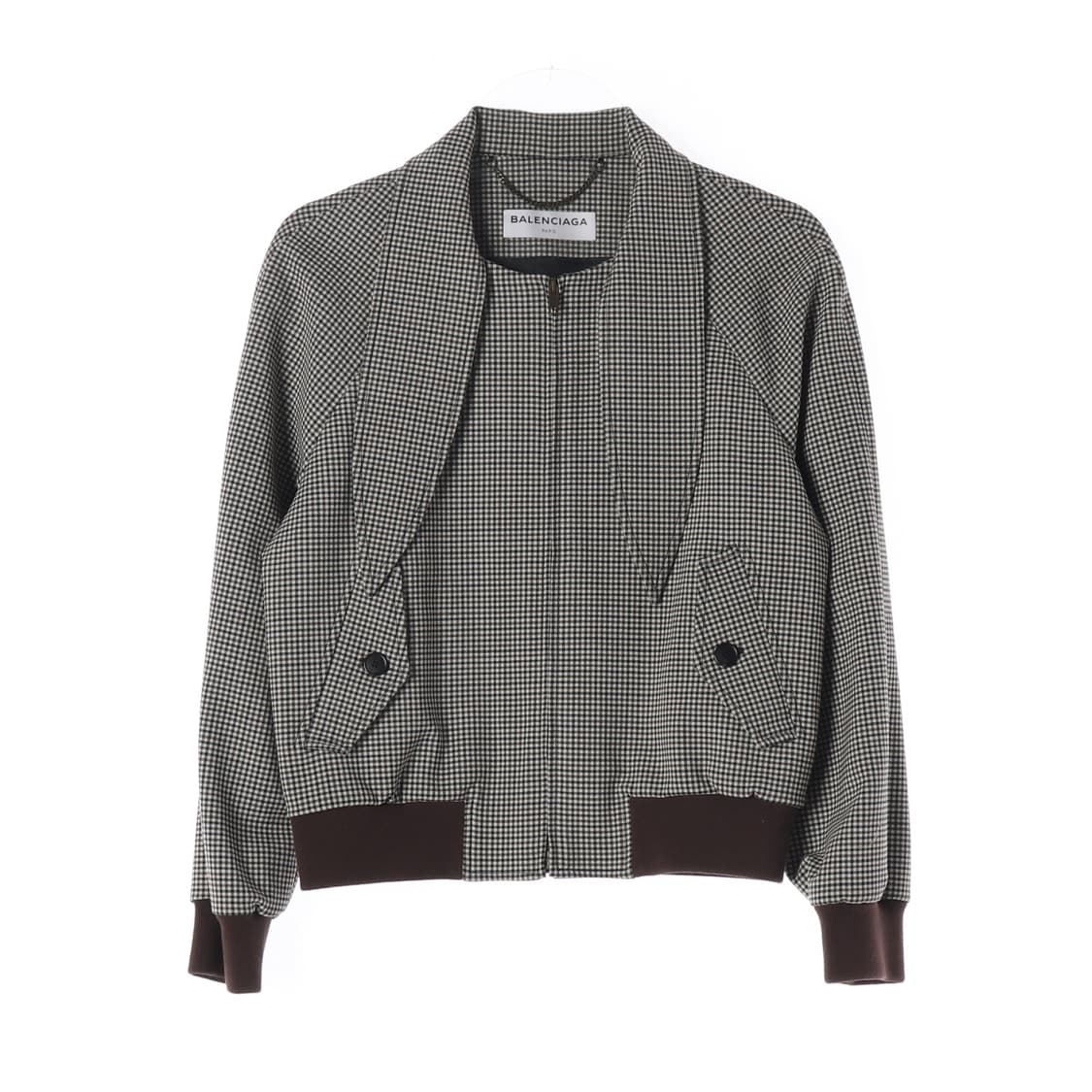 발렌시아가 머플러 타이 울 체크 패턴 봄버 재킷 헤링턴 자켓 상품이미지1
