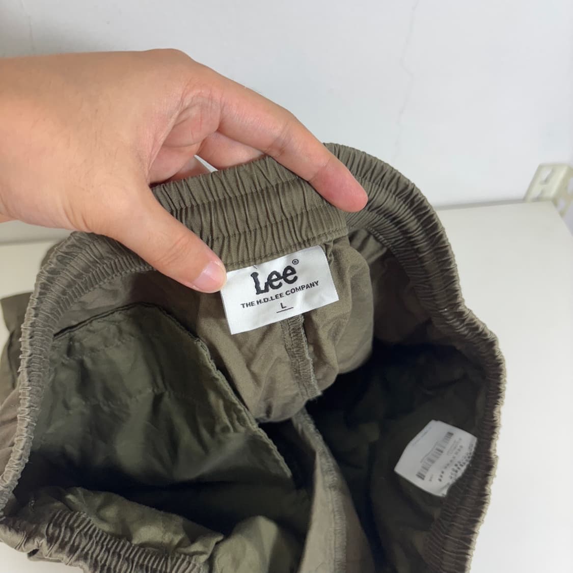 L 리 LEE 카키 기본로고 카고 써머코튼 밴딩반바지 상품이미지3