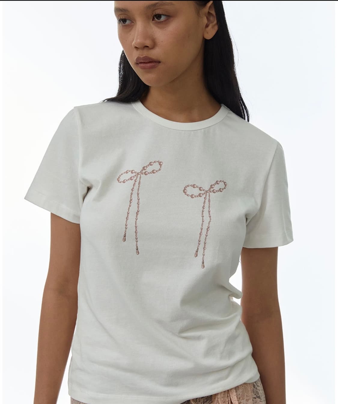 밀로우먼 펄 리본 티셔츠 상품이미지1