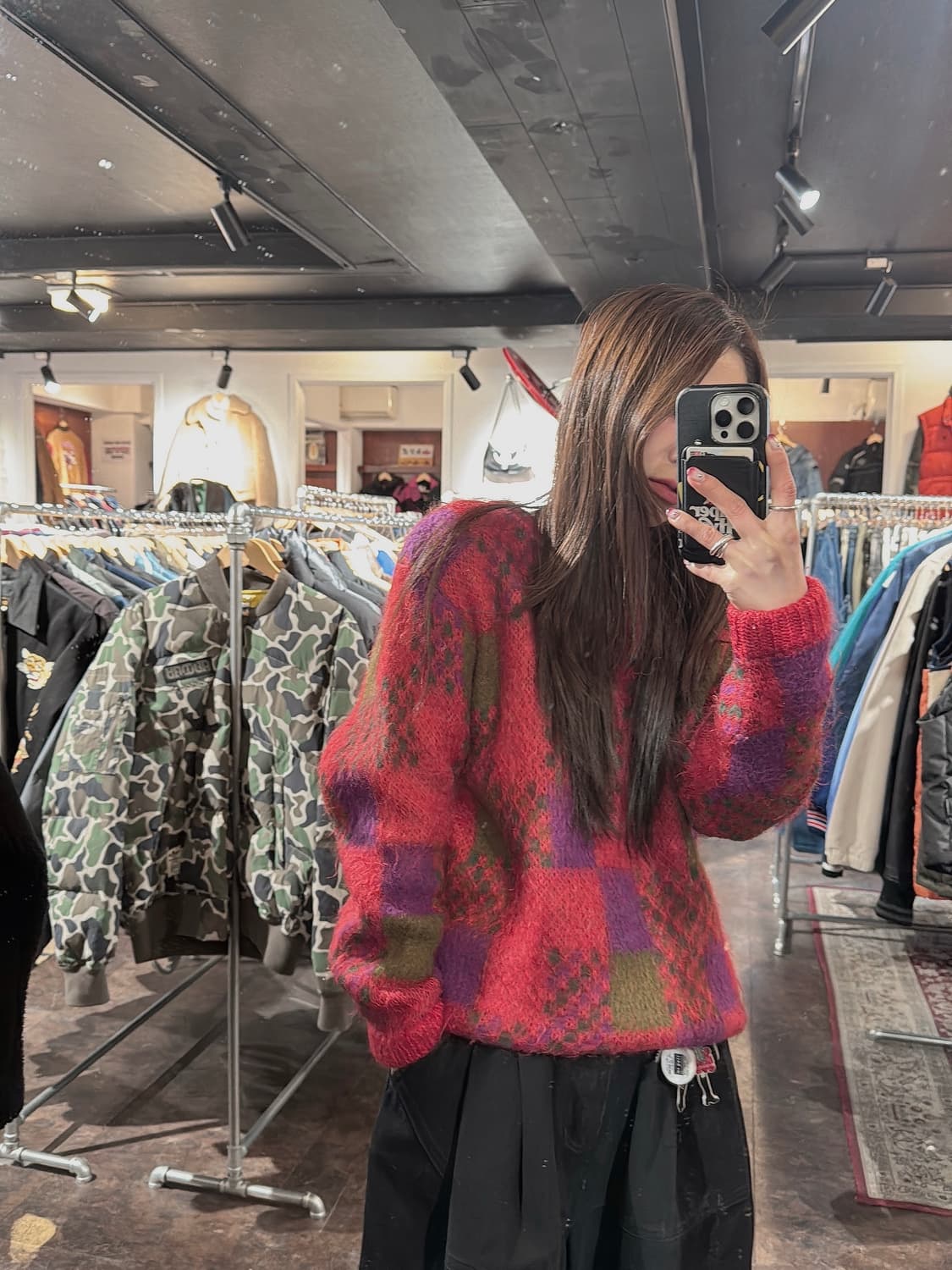 일본빈티지 JPN 체크 패턴 모헤어 아가일 울 니트 F 상품이미지7