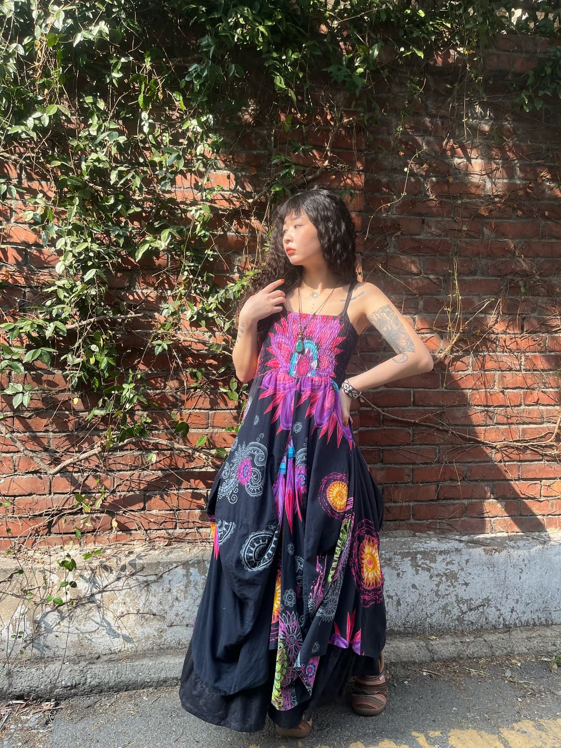 블랙 히피 에스닉 패턴 롱 원피스 상품이미지3