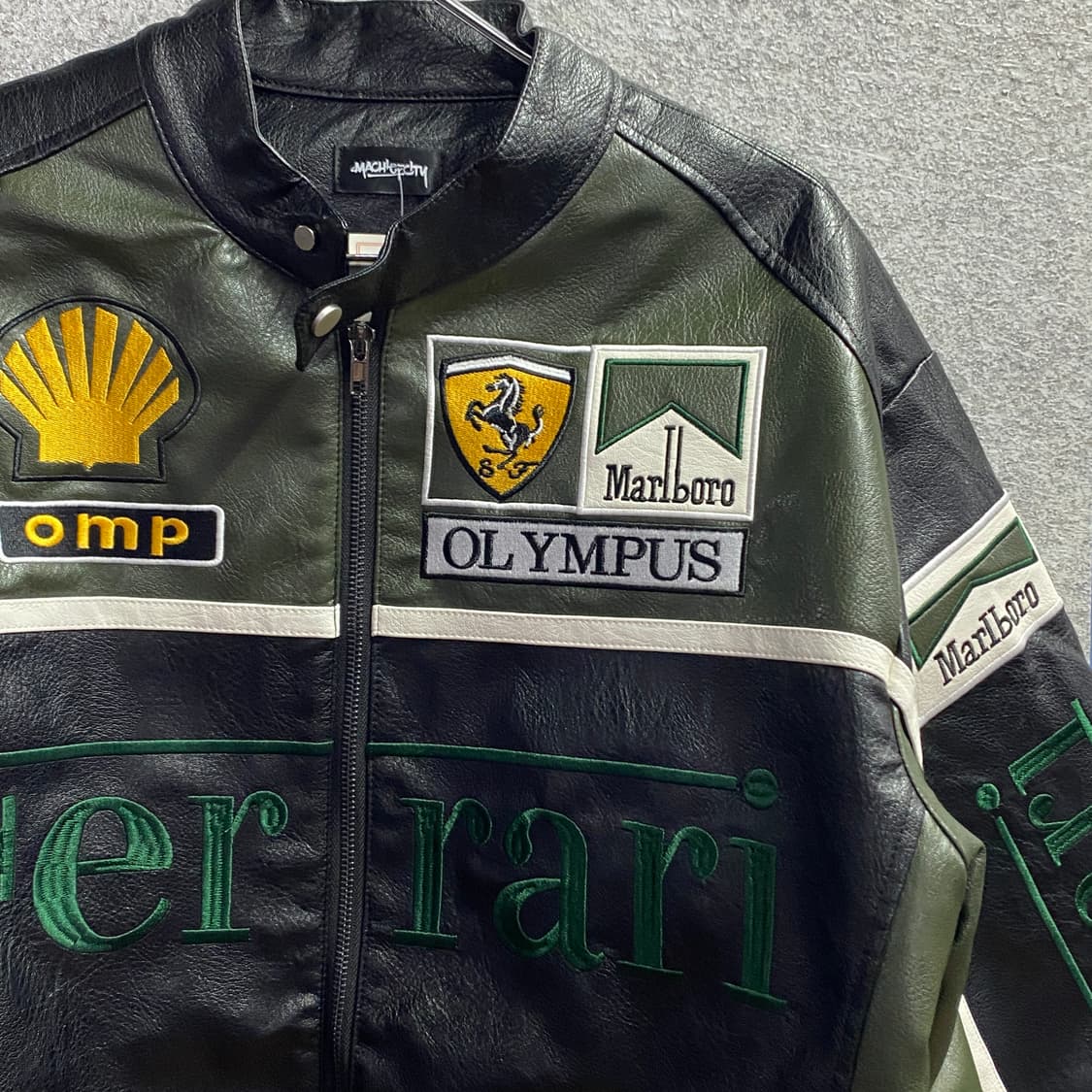 페라리 말보로 패치워크 그린 레더 레이싱 자켓 B3717 상품이미지3