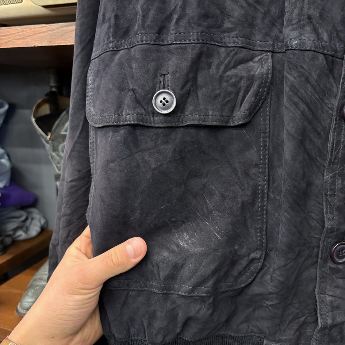 90s 베라펠레 이태리 리얼레더 스웨이드 블루종 자켓 N554 상품이미지5