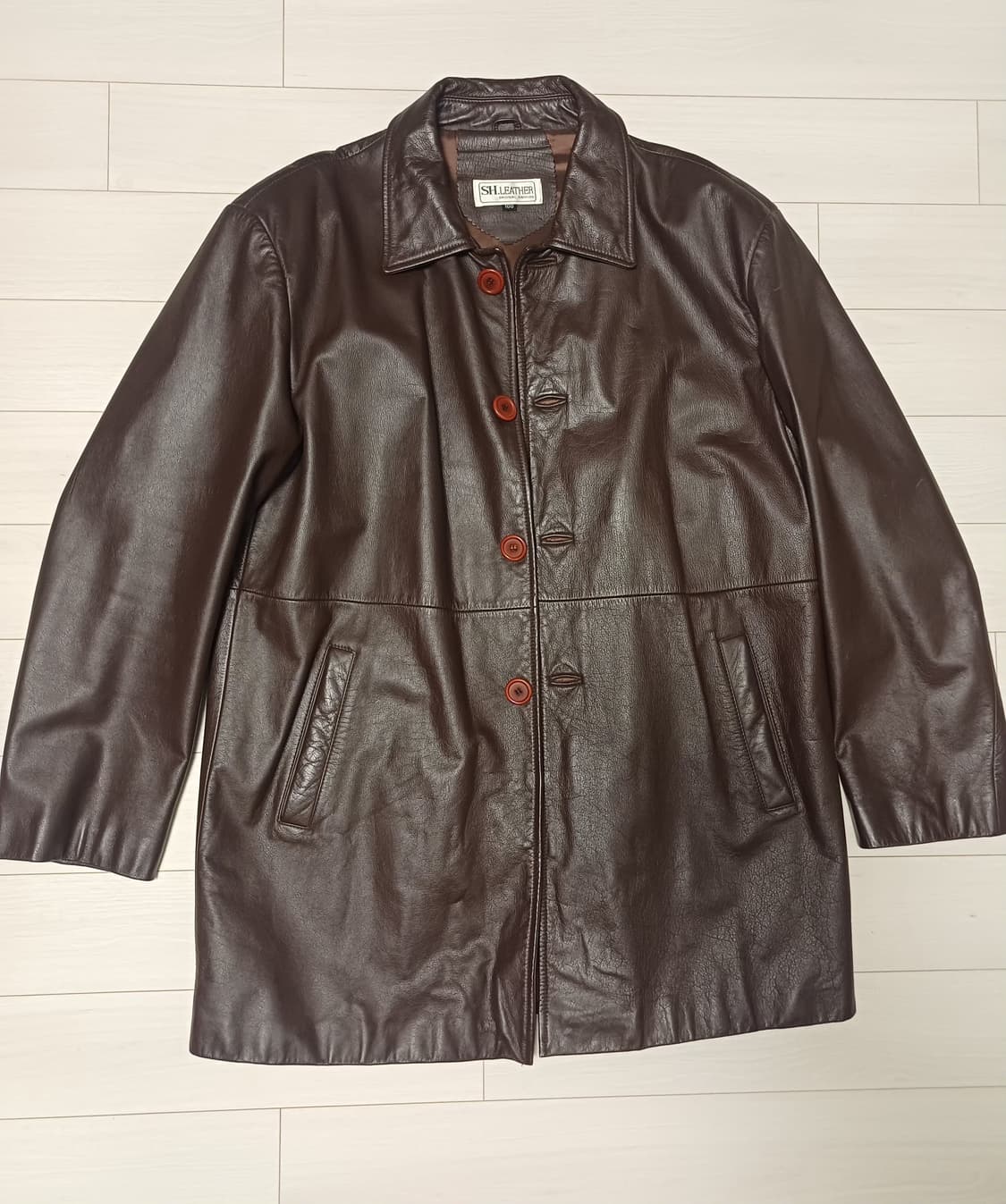 [VINTAGE] SH.LEATHER 리얼 카우하이드 4버튼 하프 코트 상품이미지4