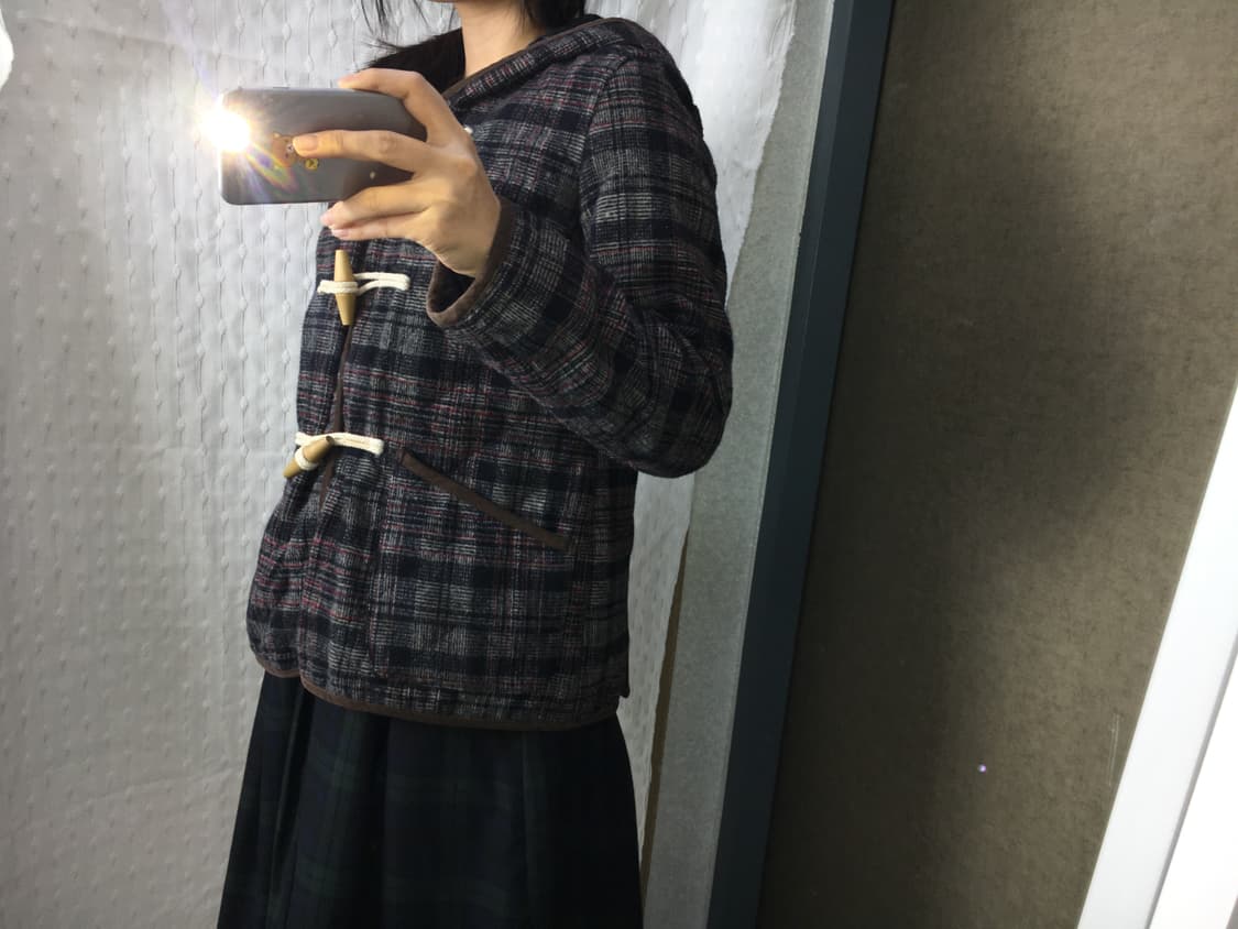 체크 후드 더플 코트 상품이미지4