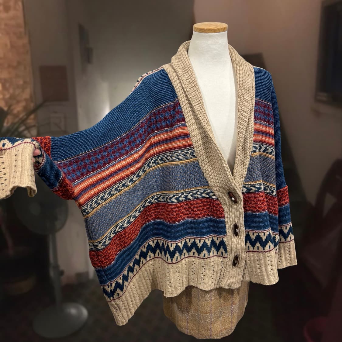 일본 빈티지 에스닉 히피 가오리핏 니트 가디건 상품이미지4