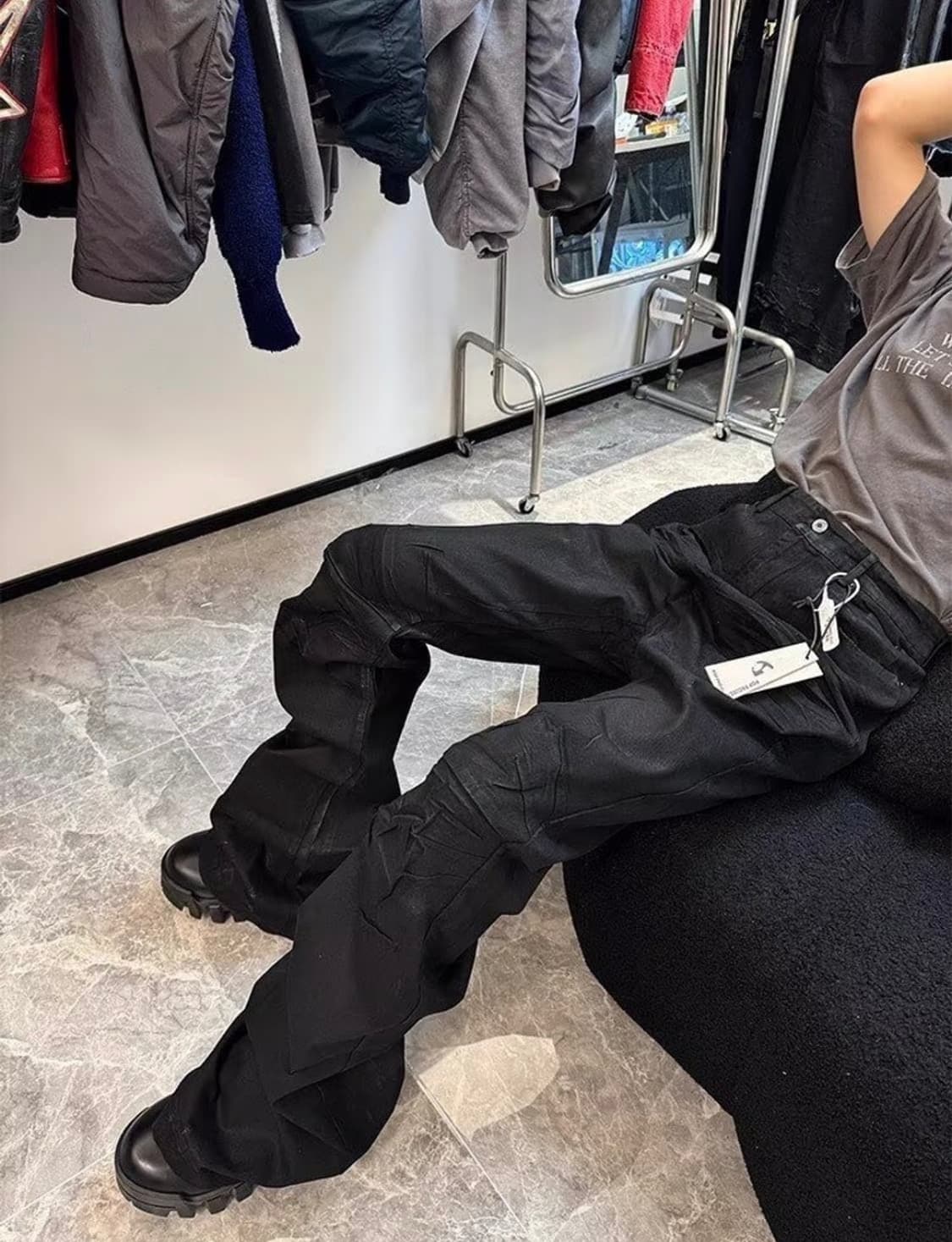 릭오웬스 스타일 코튼 플레어진  상품이미지2