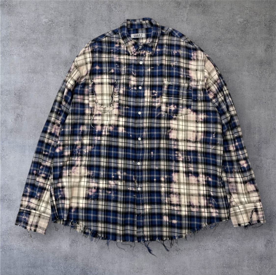 그레일즈 Grailz 블루 블리치 워시드 빈티지 체크셔츠 F 상품이미지1