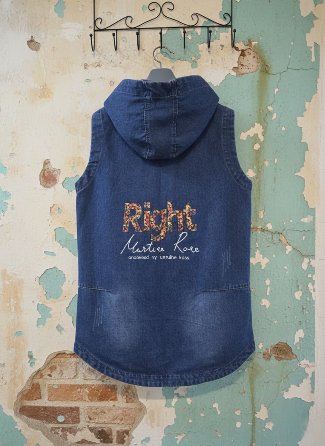 후드 데님 패치워크 조끼 XL 상품이미지2