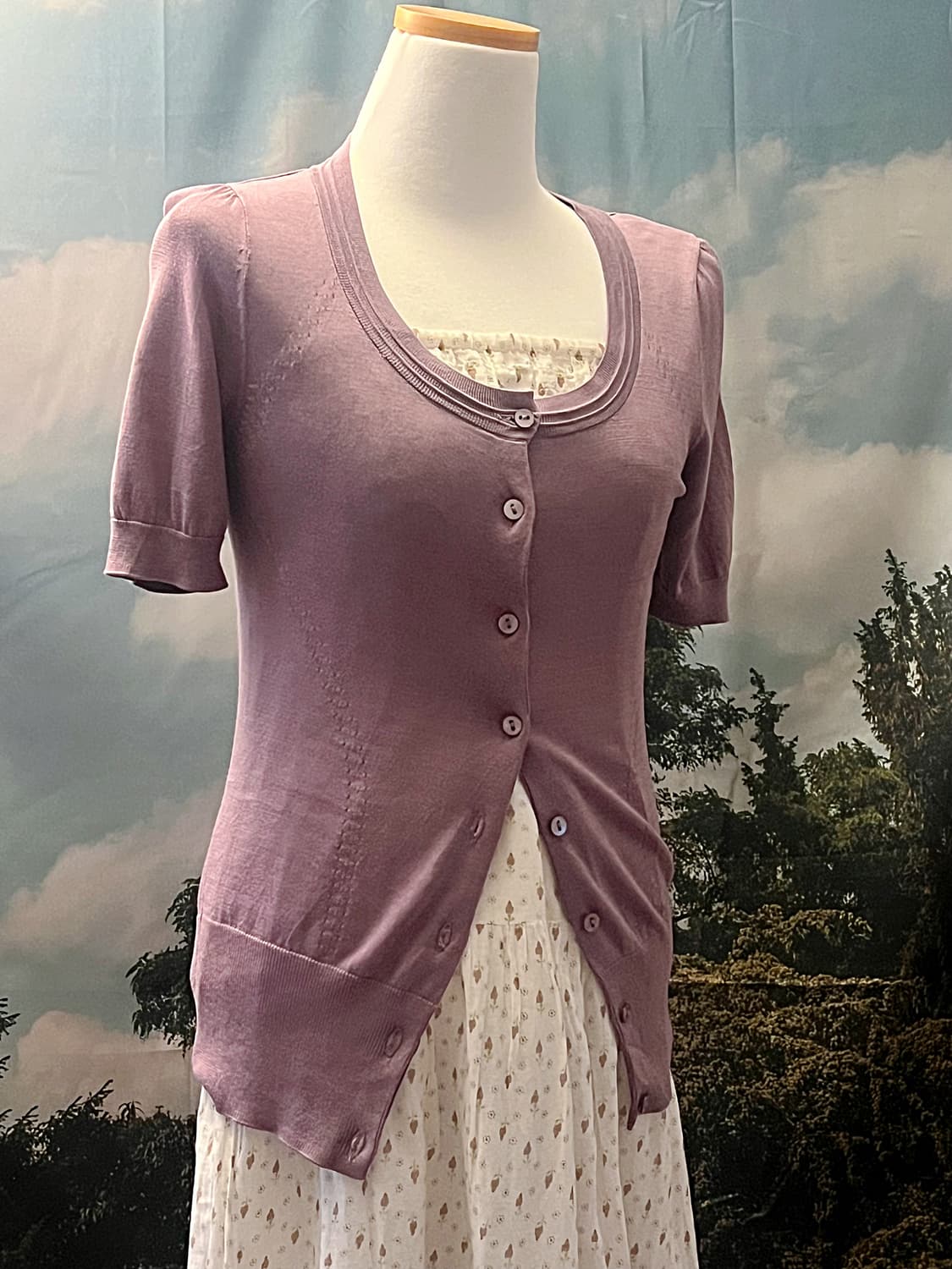 Slim fit round lavender cardigan, fine f 상품이미지3
