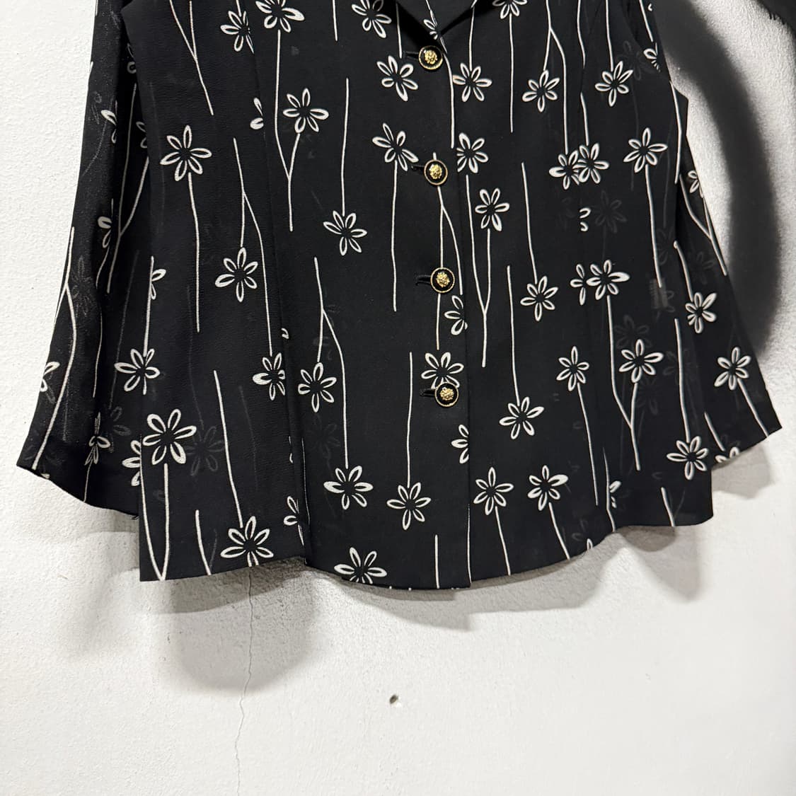VTG 빈티지 블랙 화이트 플라워 패턴 시스루 셔츠 자켓 상품이미지5