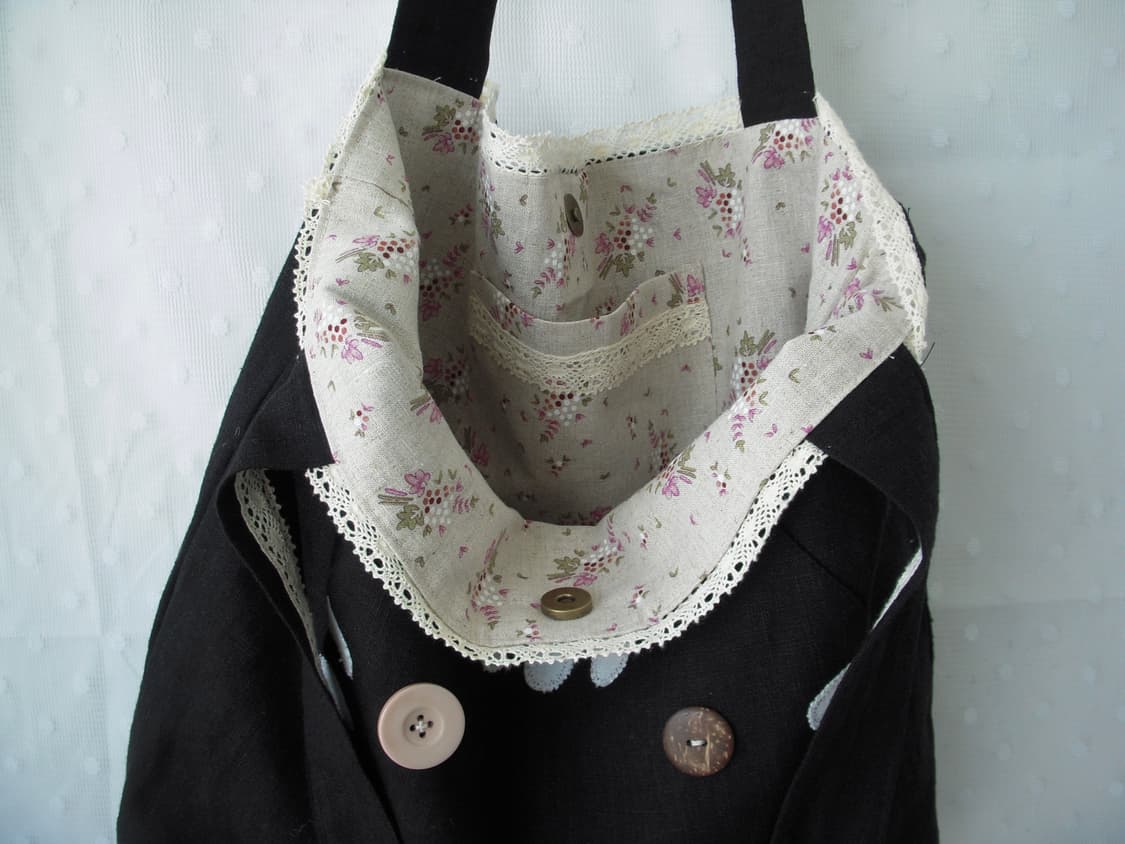 [HAND MADE] 핸드메이드 고양이 포켓 패치워크 숄더백 모리걸 상품이미지5
