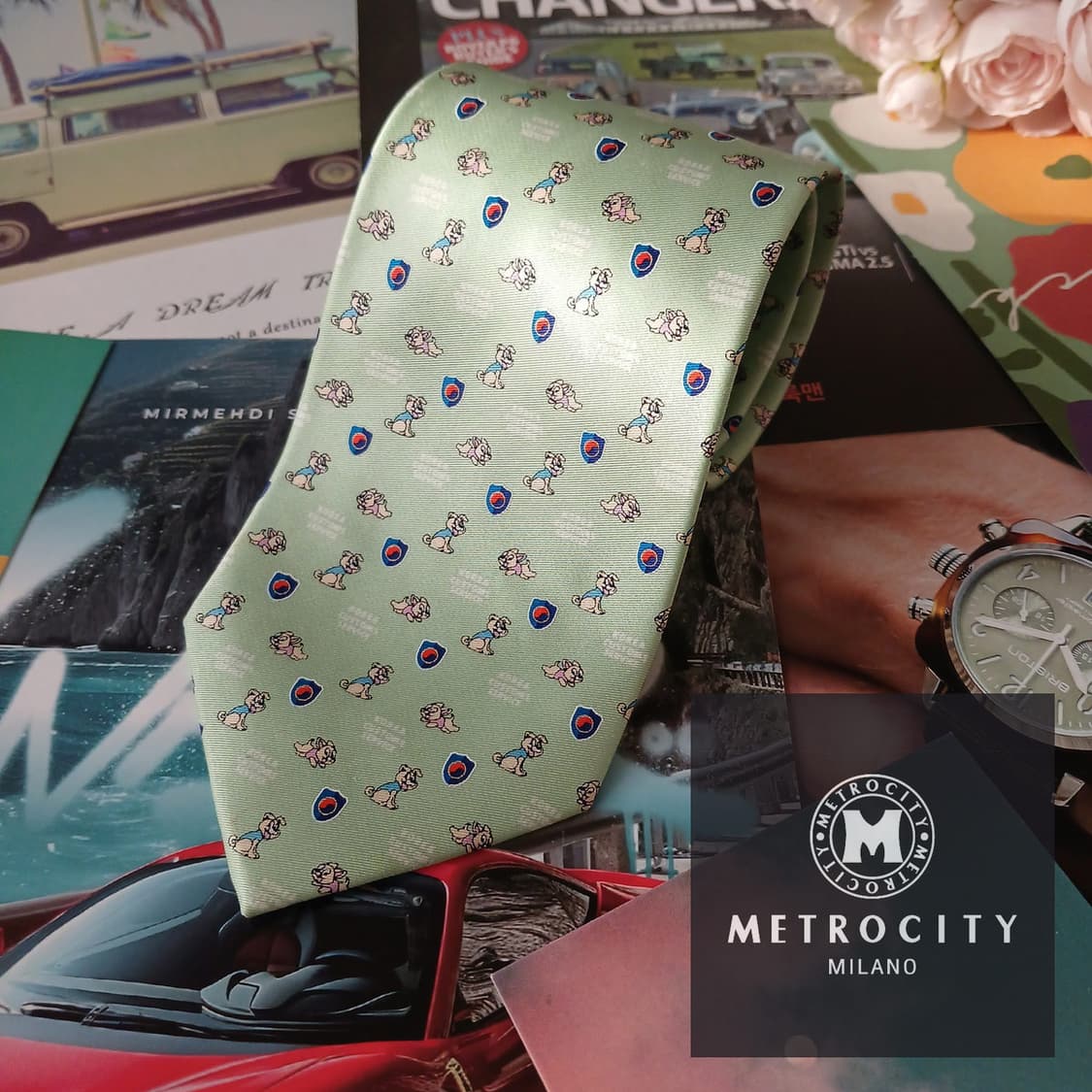 메트로시티 실크 민트 강아지 패턴 넥타이 9cm A+등급 A19294
 상품이미지1