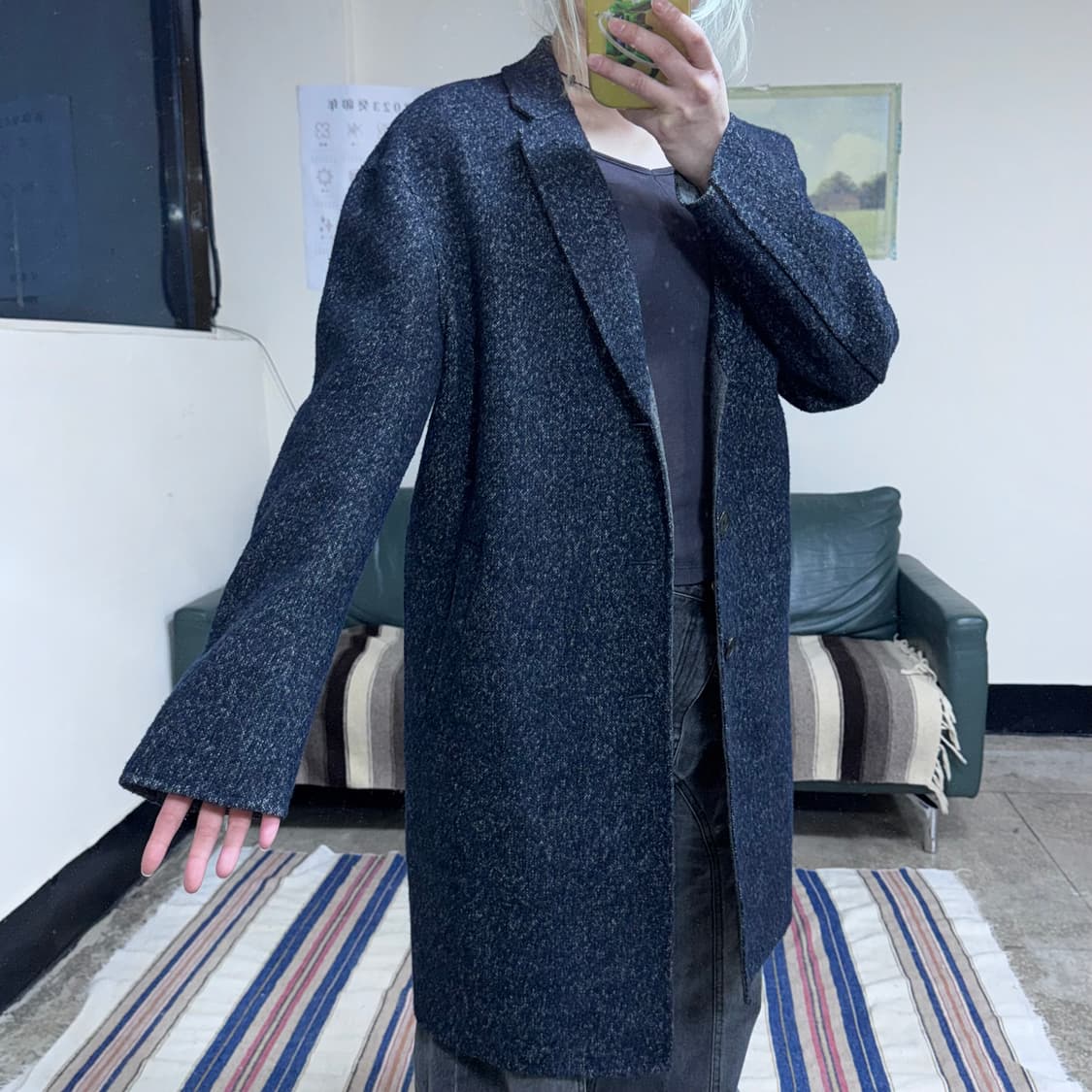 투티/0089 커스텀멜로우 울 혼방 롱 코트 네이비 상품이미지2