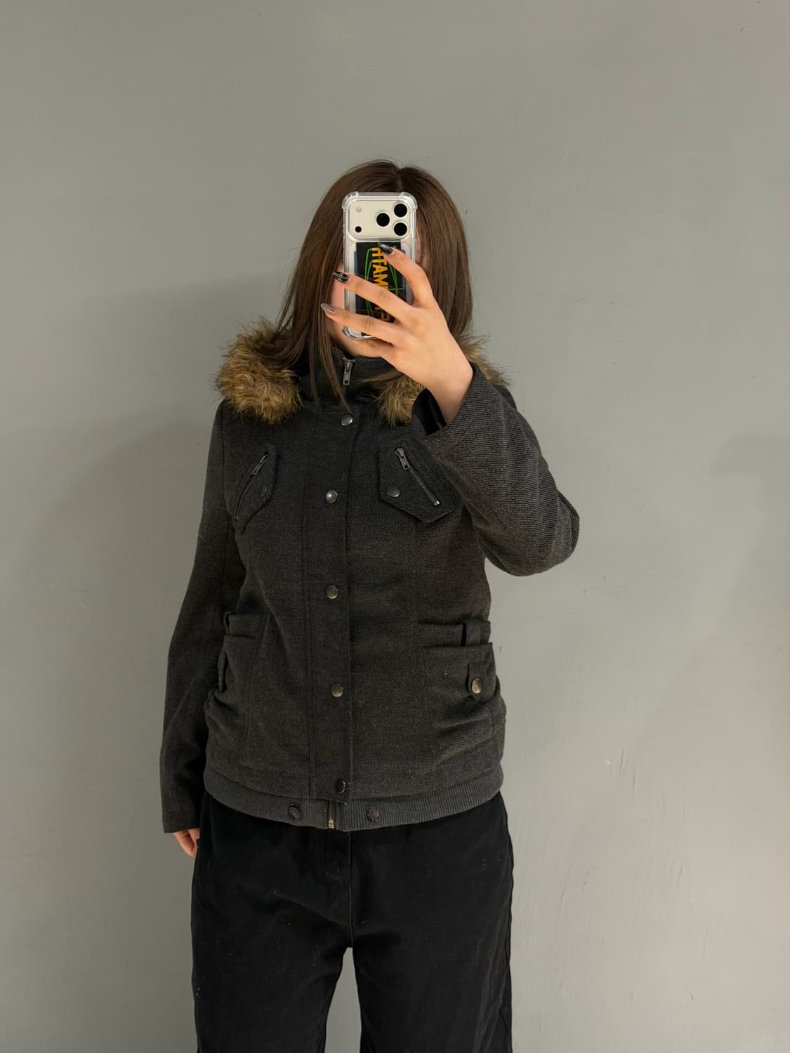 fur trimming multi pocket short coat 상품이미지3