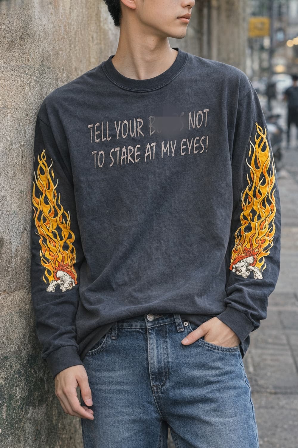 00's [M] 빈티지 롱슬리브 바이커 플레임 스컬 그래픽 워싱 쵸퍼 상품이미지2