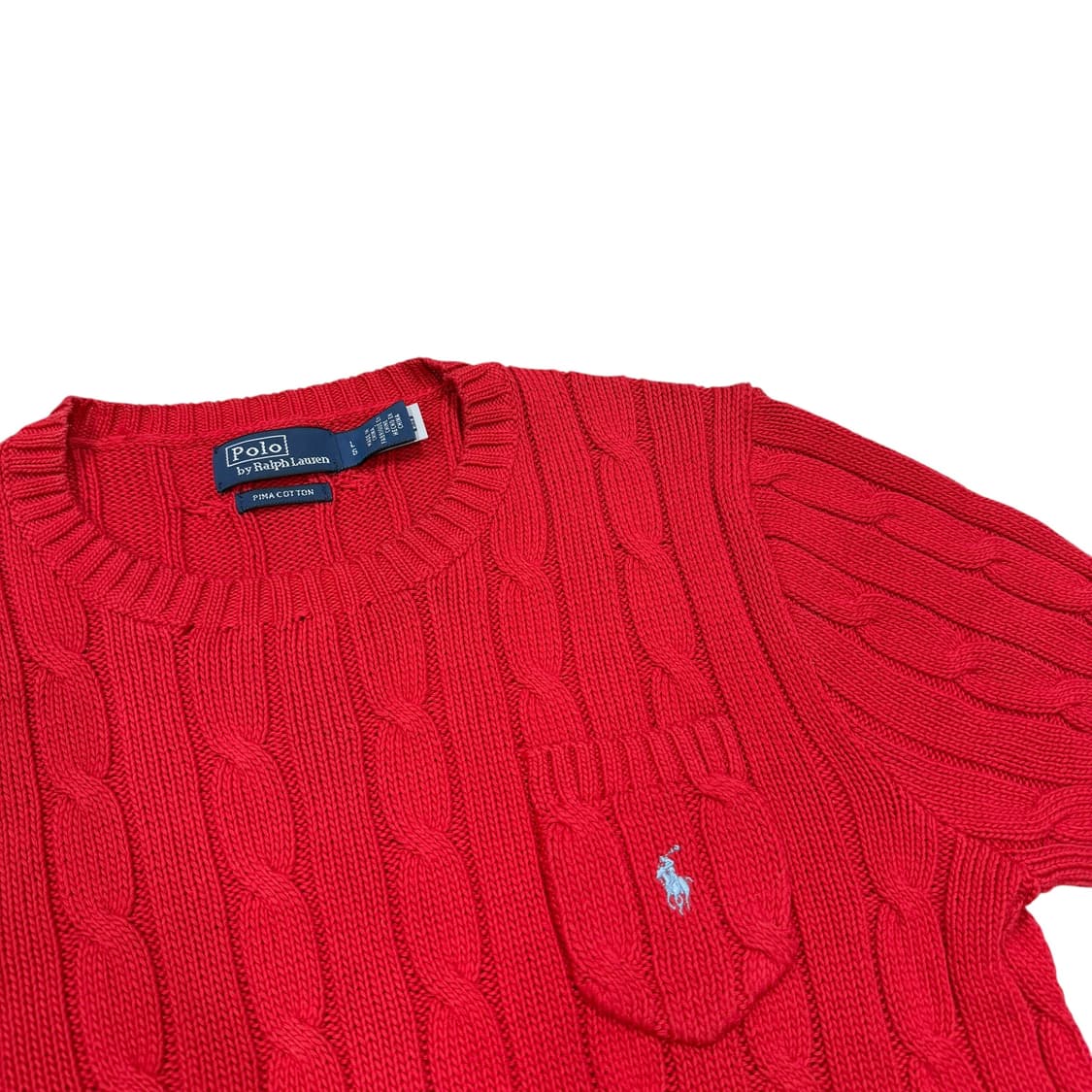 폴로 랄프로렌 신형 QR 피마코튼 케이블 반팔니트 레드 L 상품이미지2