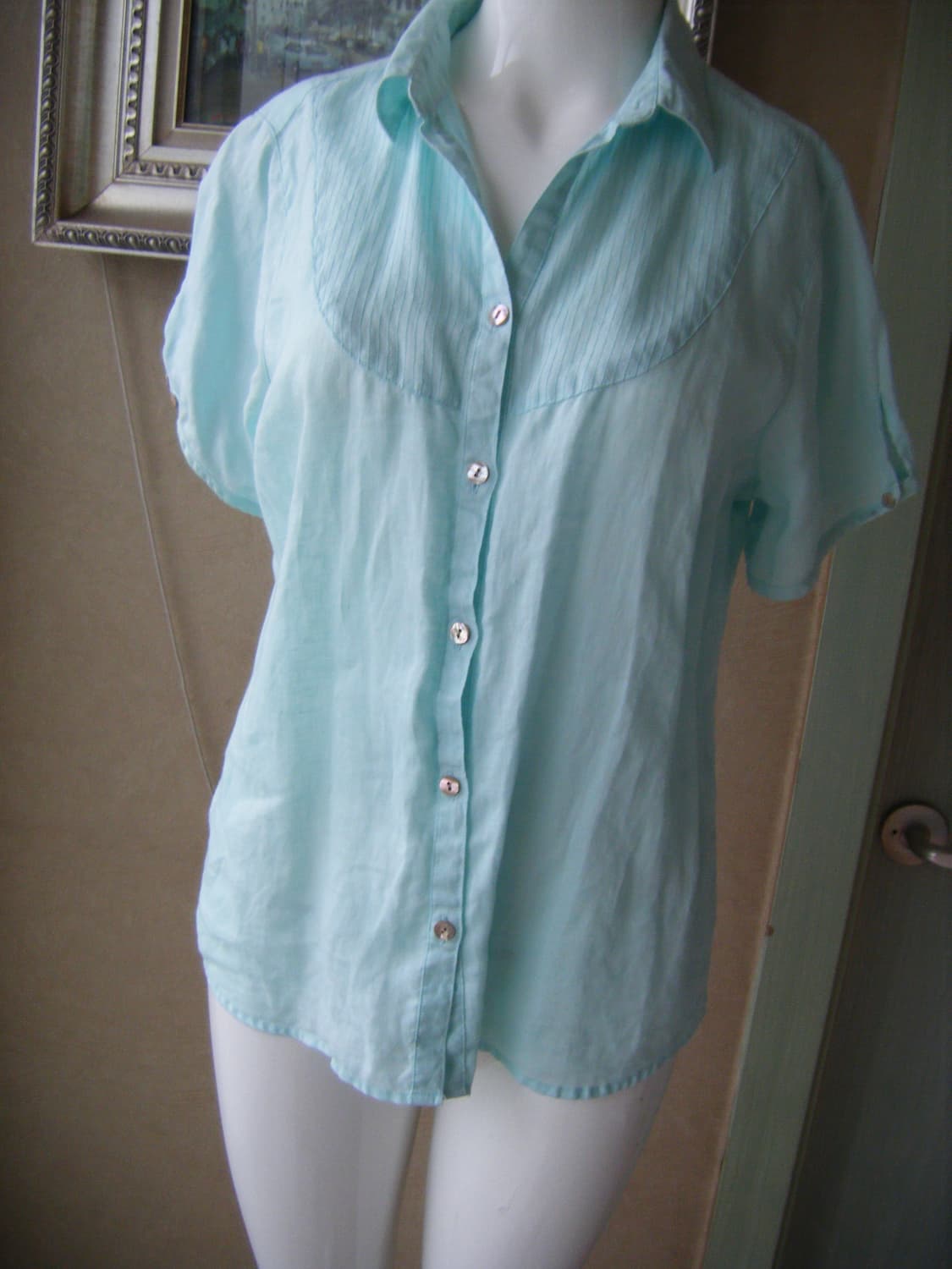 [Eddie Bauer]vintage linen shirt in mint 상품이미지1