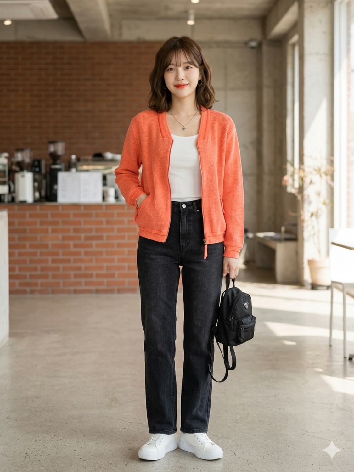 스틸 베네통(STILE BENETTON) 오렌지 니트 집업 가디건 상품이미지1